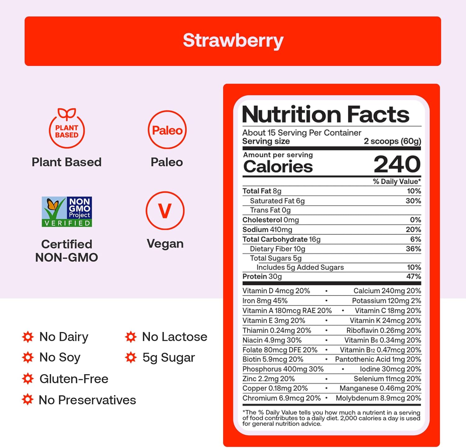 Happy Viking Plant-Based Protein Powder +100 Superfoods Strawberry Meal Replacement Shake, Created by Venus Williams, 30g Plant Protein, 10g Fiber, Vegan, Gluten-Free, Non-GMO,15 Meals - Image 5