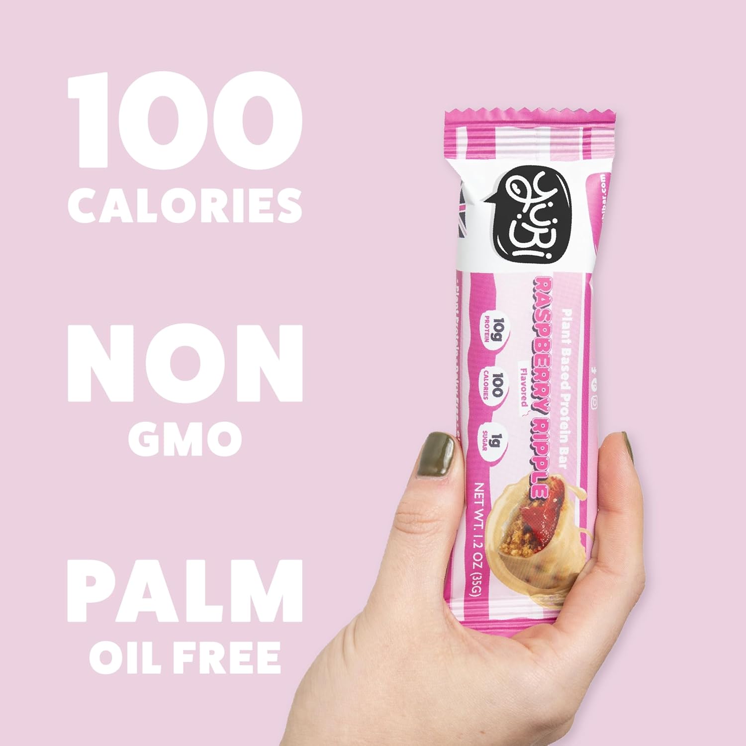 YuBi Bars - Raspberry Ripple Protein Bars - 100 Calories, 10g of Protein, 1g of Sugar, Low Carb, Palm Oil Free/Non-GMO, Gluten Free, Dairy Free, Healthy Snack, Non-GMO - 14.8oz (12 Pack, Raspberry Ripple) - Image 4
