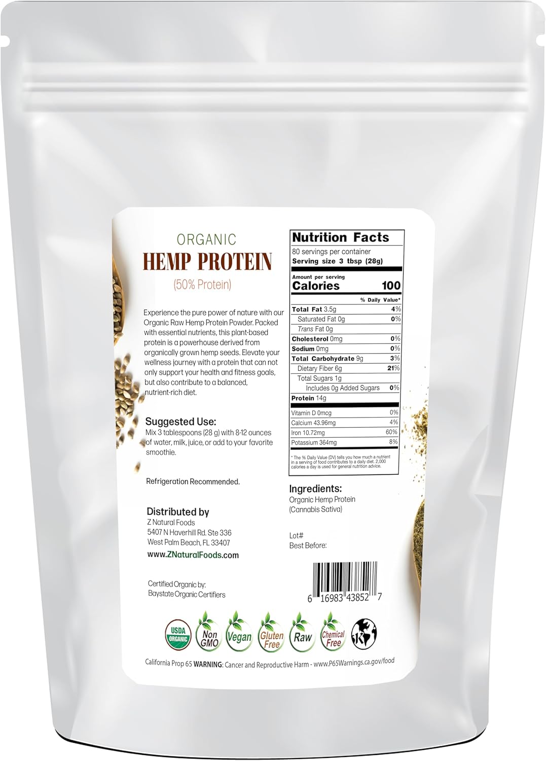 Organic Hemp Protein Powder - Unflavored Unsweetened - Plant Based Superfood for Smoothies, Shakes, Meal Replacement, Snacks Recipes - Raw, Vegan, Non GMO, Gluten Free - Bulk 5 lb Size - Image 2