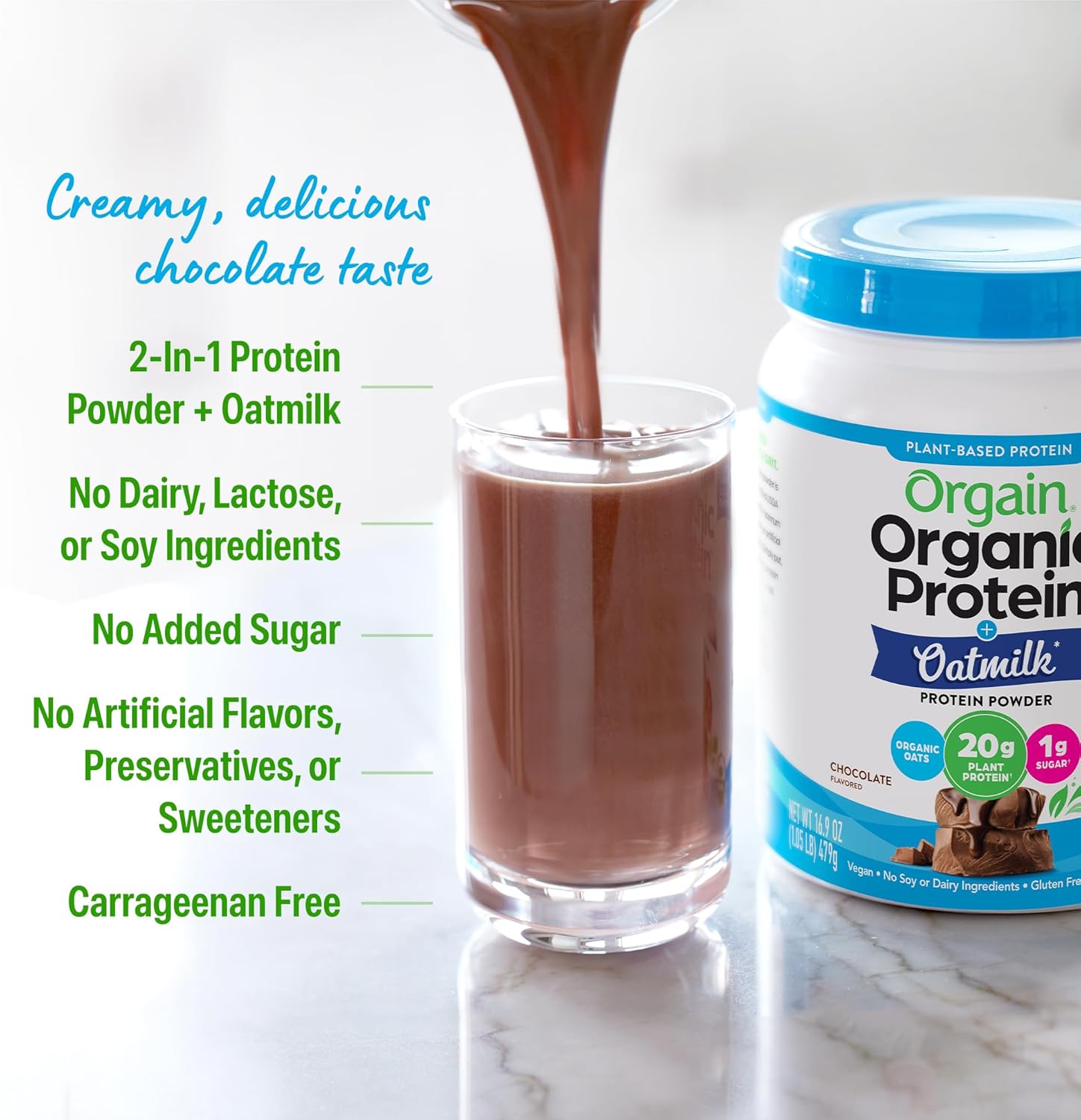 Orgain Organic Vegan Protein Powder + Oat Milk, Chocolate - 20g Plant Based Protein, Gluten Free, No Dairy, Soy or Lactose Ingredients, Low Sugar, Non-GMO, Kosher, For Shakes & Smoothies - 1.05lb - Image 5