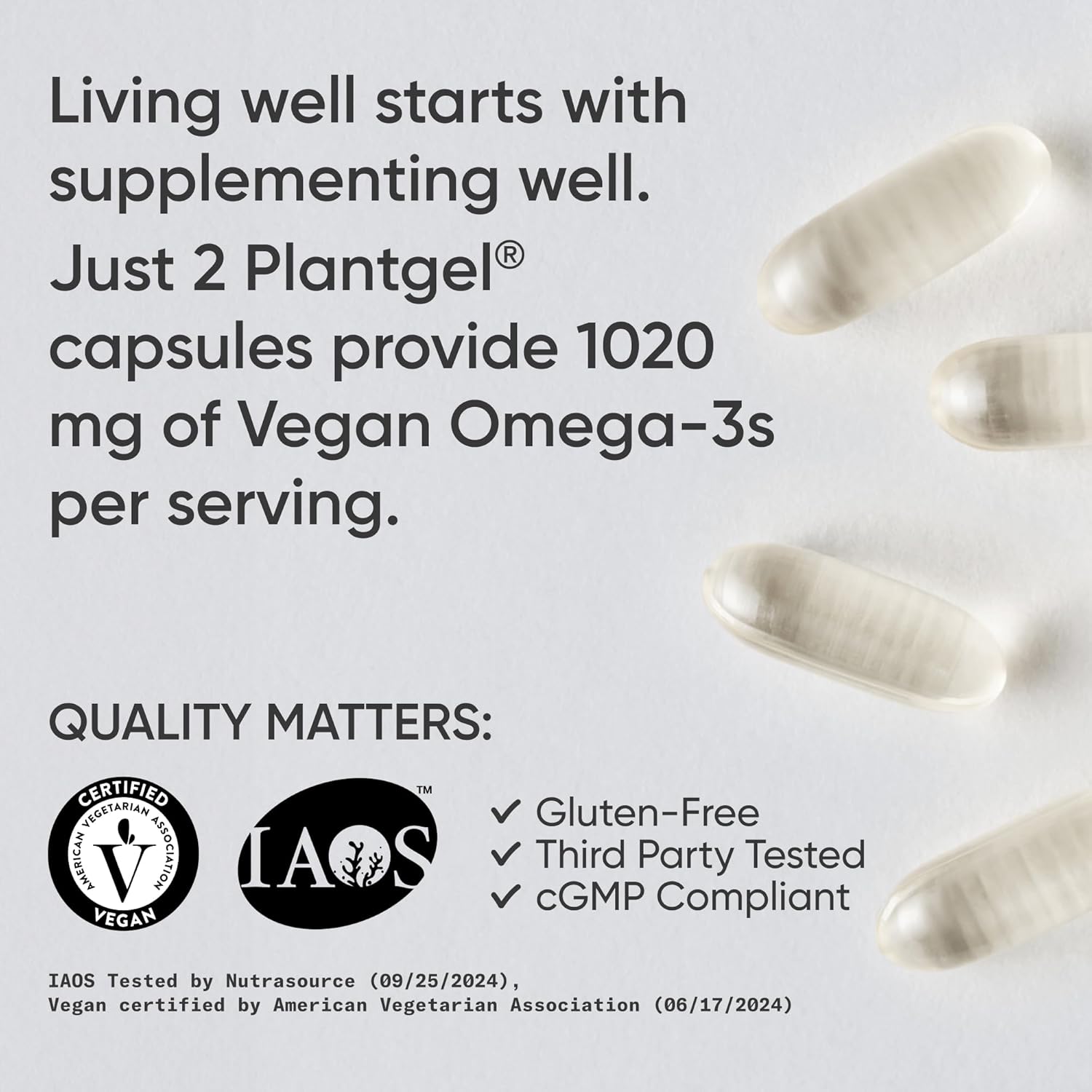 Sports Research Vegan Omega-3 Fish Oil Alternative from Algae Oil - Highest Levels of Vegan DHA & EPA Fatty Acids | Non-GMO Tested & Vegan Certified - 60 Veggie Softgels (Carrageenan Free) - Image 4