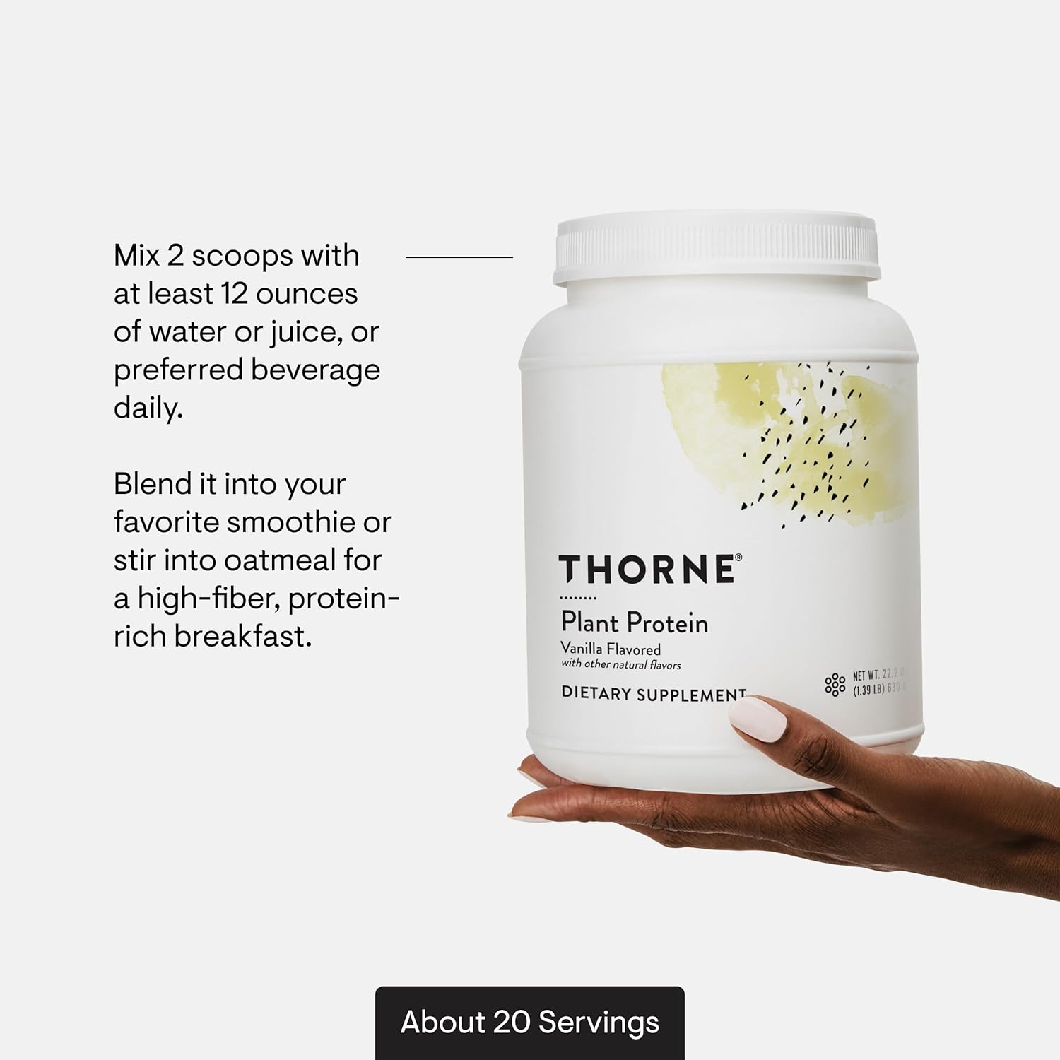 THORNE - Plant Protein - 22 Grams of Vegan Protein Powder - Pea, Rice & Chia Seed Protein with Complete Amino Acid Profile - NSF Certified for Sport - Vanilla - Gluten-Free - About 20 Servings - Image 6