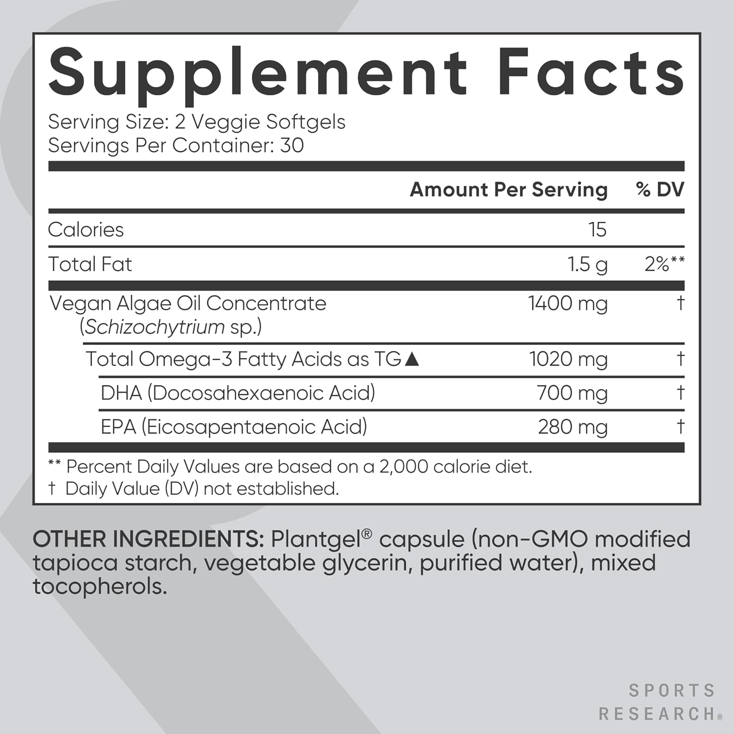 Sports Research Vegan Omega-3 Fish Oil Alternative from Algae Oil - Highest Levels of Vegan DHA & EPA Fatty Acids | Non-GMO Tested & Vegan Certified - 60 Veggie Softgels (Carrageenan Free) - Image 6