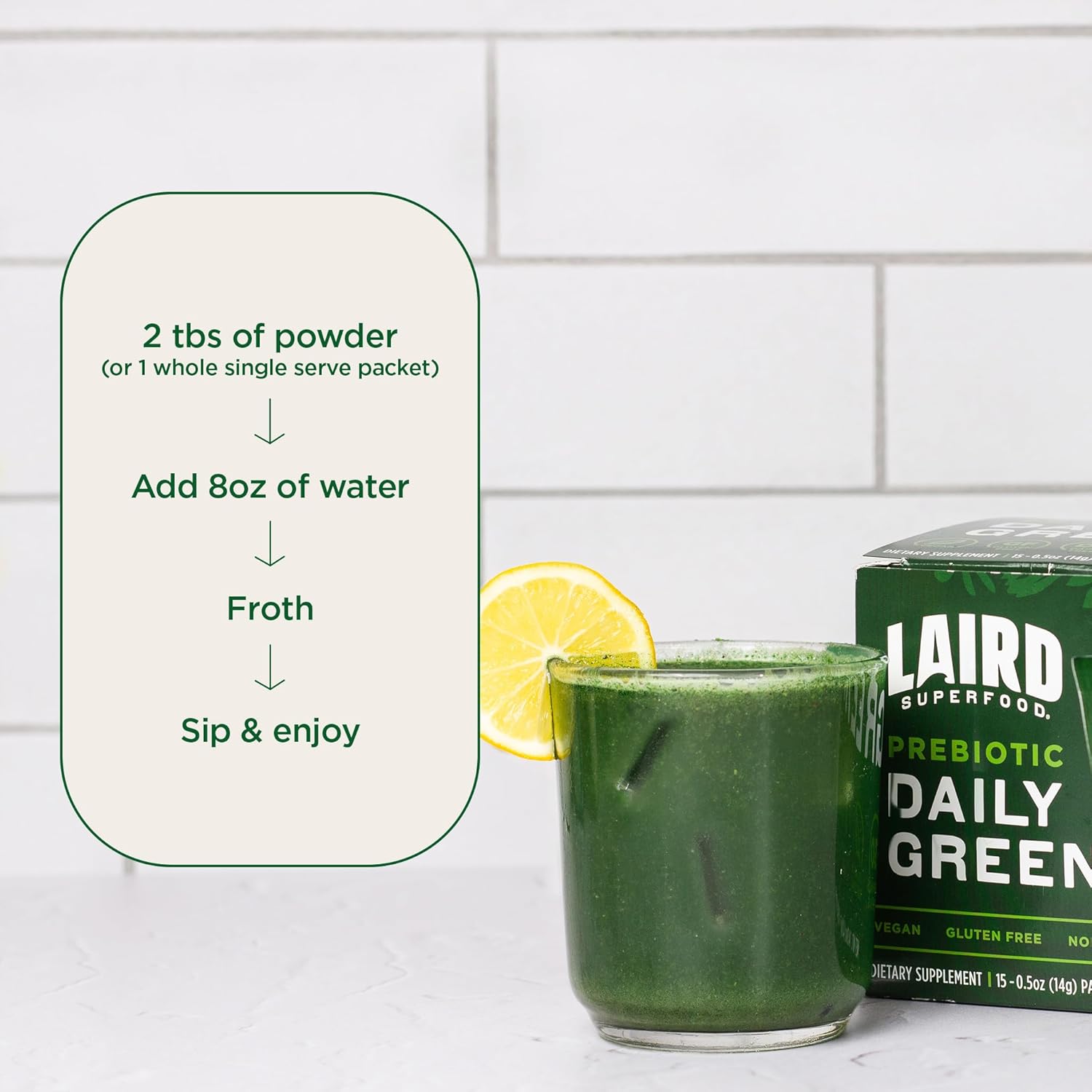 Laird Superfood Prebiotic Daily Greens Powder – Essential Vitamins & Minerals - Prebiotic Fiber, Adaptogen and Fruits & Vegetables – Supports Gut Health – Non-GMO, Vegan - 14.8 oz Bag, Pack of 1 - Image 5