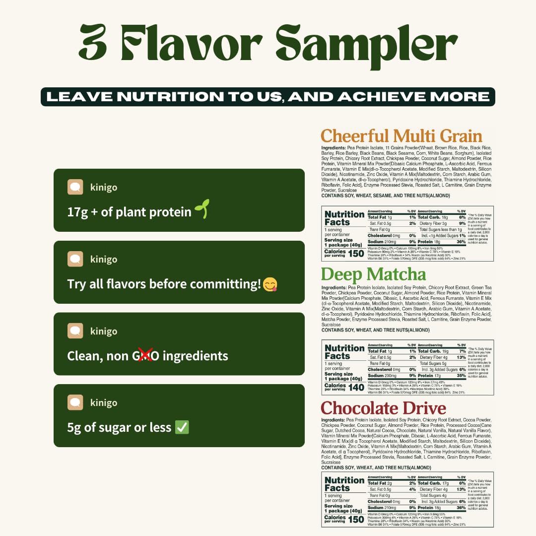 vegan high protein powder for meal replacement shake with Korean drinks flavor misugaru, matcha, and chocolate - great for plant protein shakes, breakfast drink 14+1 Pouches 5 of each flavor (3 Flavor Sampler) - Image 3