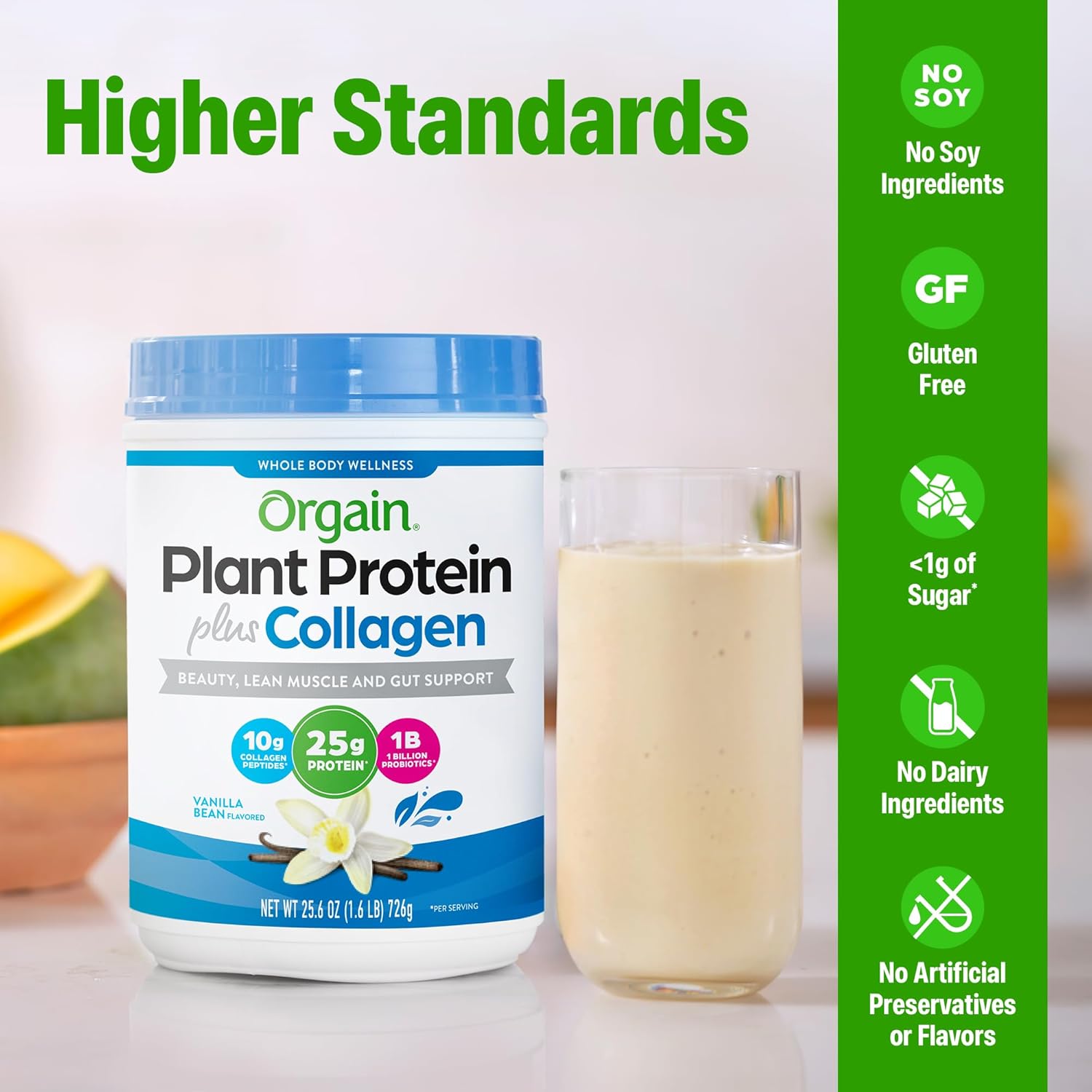Orgain Protein Powder + Collagen, Vanilla Bean - 25g of Protein, 10g Collagen Peptides, Type I & III, 1B CFU Probiotics, Supports Hair, Skin, Nail, Joint & Gut Health, Gluten Free - 1.6lb - Image 3