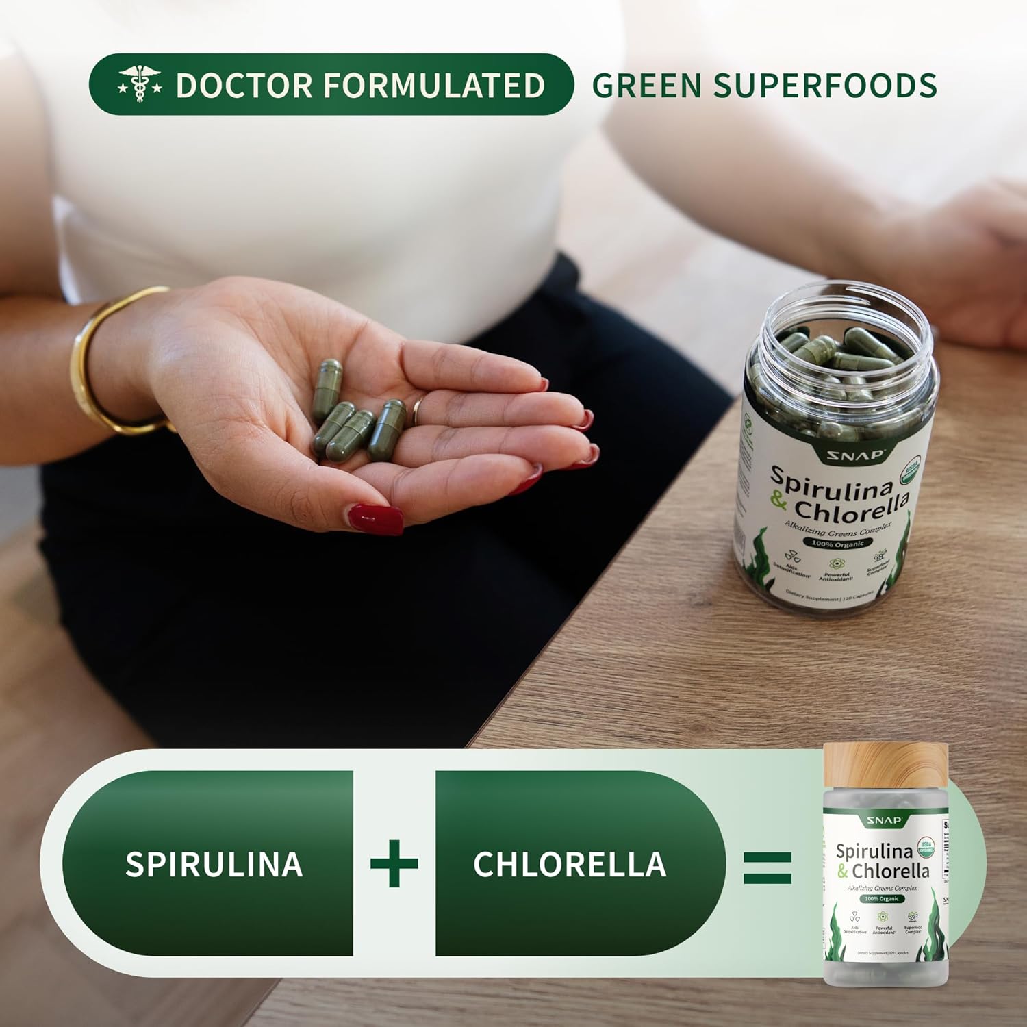 Snap Supplements Organic Spirulina and Chlorella - Protein Rich Blue Green Algae Superfood Supplement for Energy and Immune Support, 120 Vegetarian Capsules (30 Servings, 1 Month Supply) - Image 6