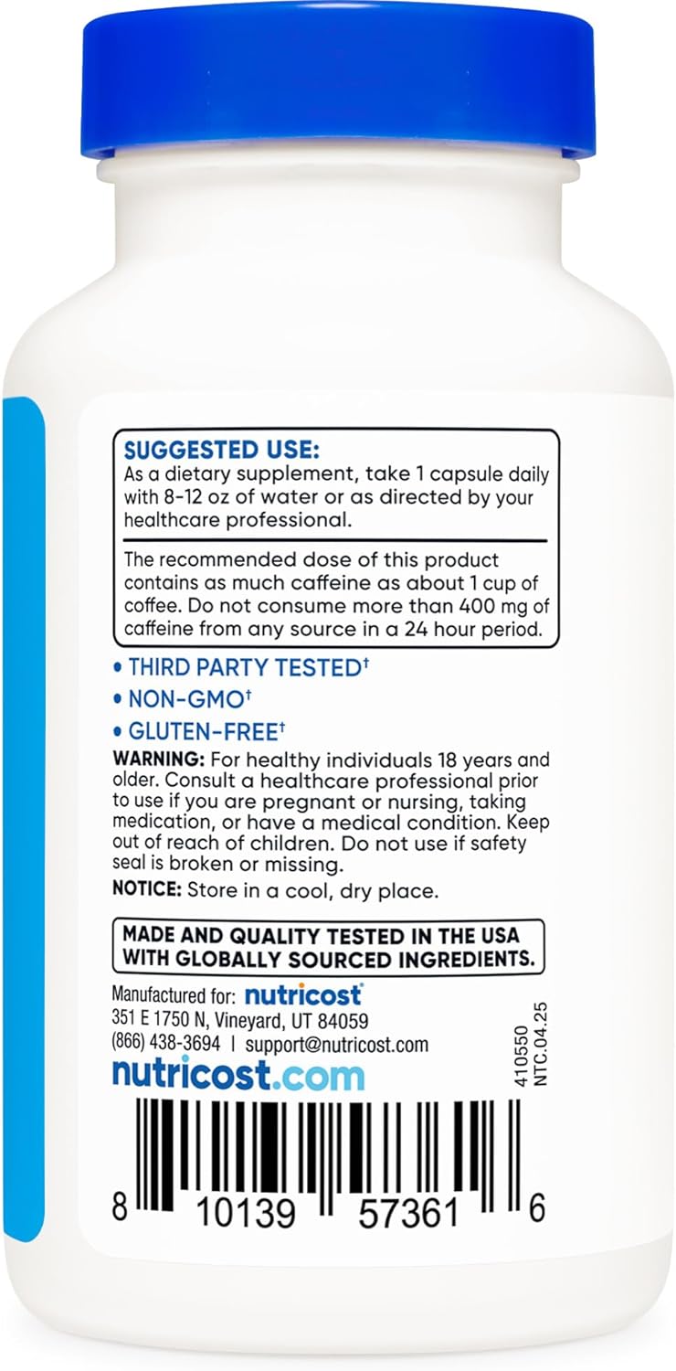 Nutricost Natural Energy Pills Complex 120 Capsules, 100mg Caffeine - Gluten Free - Non-GMO - Image 4