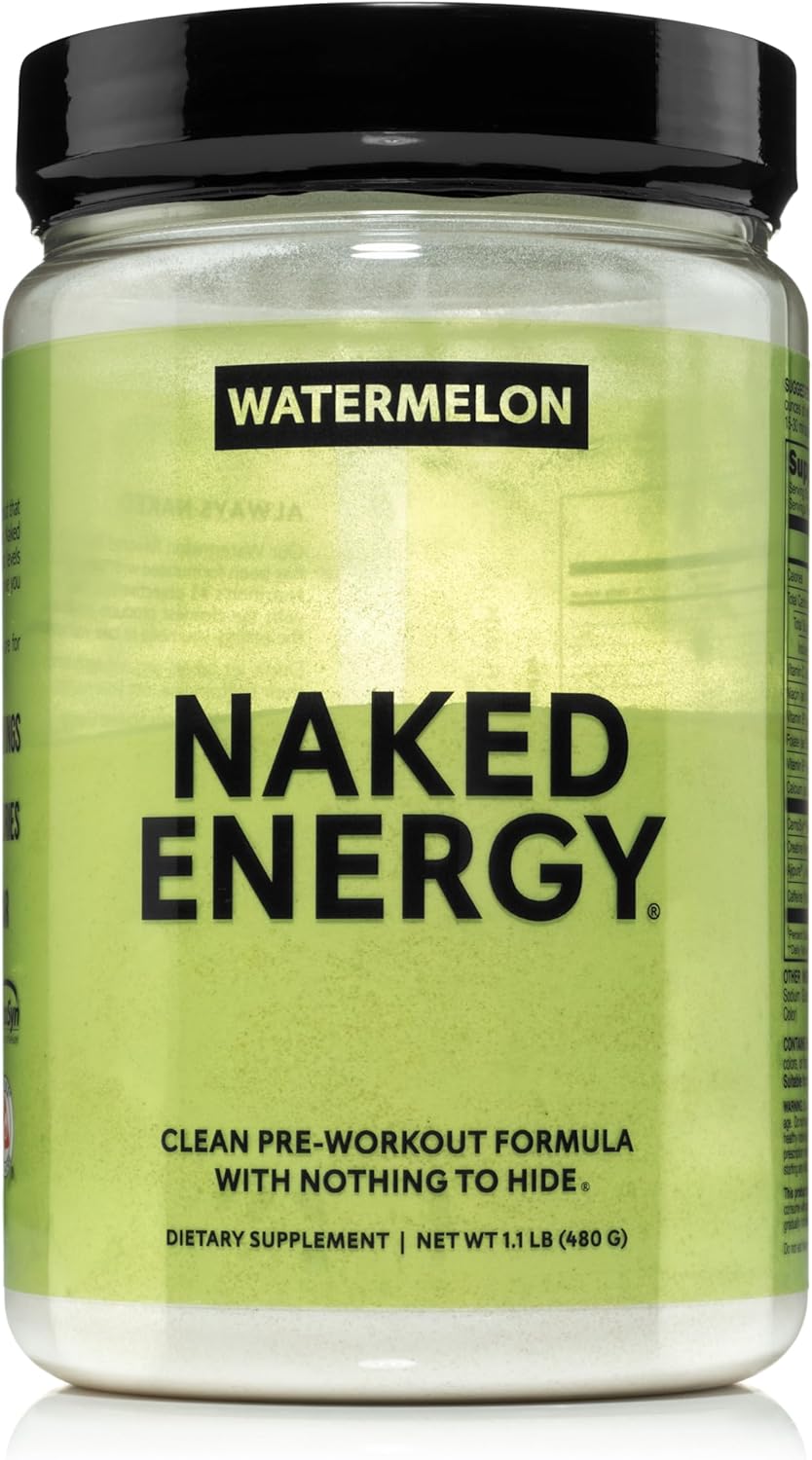 NAKED Watermelon Energy - Clean Pre Workout Supplement for Men and Women, NSF Certified, Vegan Friendly, No Added Sweeteners, Colors Or Flavors - 30 Servings