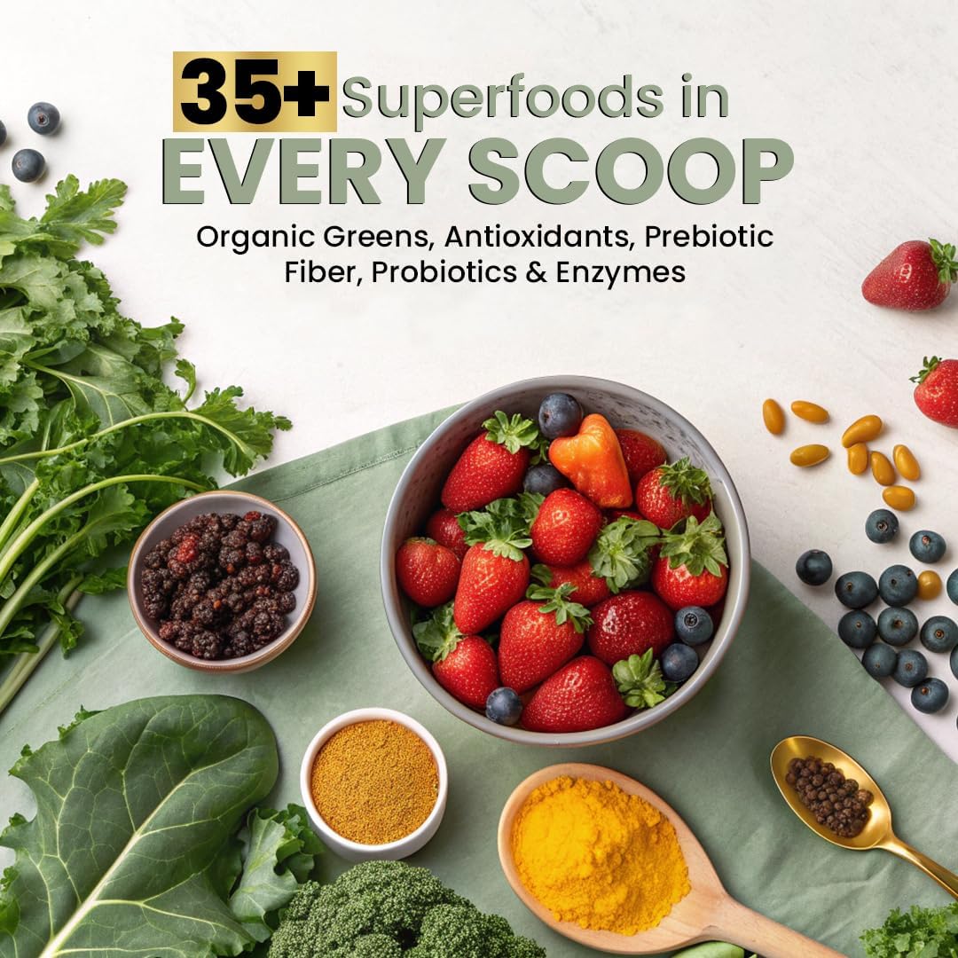 Superfood Reds & Greens Powder - 11.64 oz, Prebiotics & Probiotics for Digestive Health, Super Greens Powder with Ashwagandha for Gut Health, Immunity, Antioxidants, Strawberry Flavor, Vegan, Non-GMO - Image 7