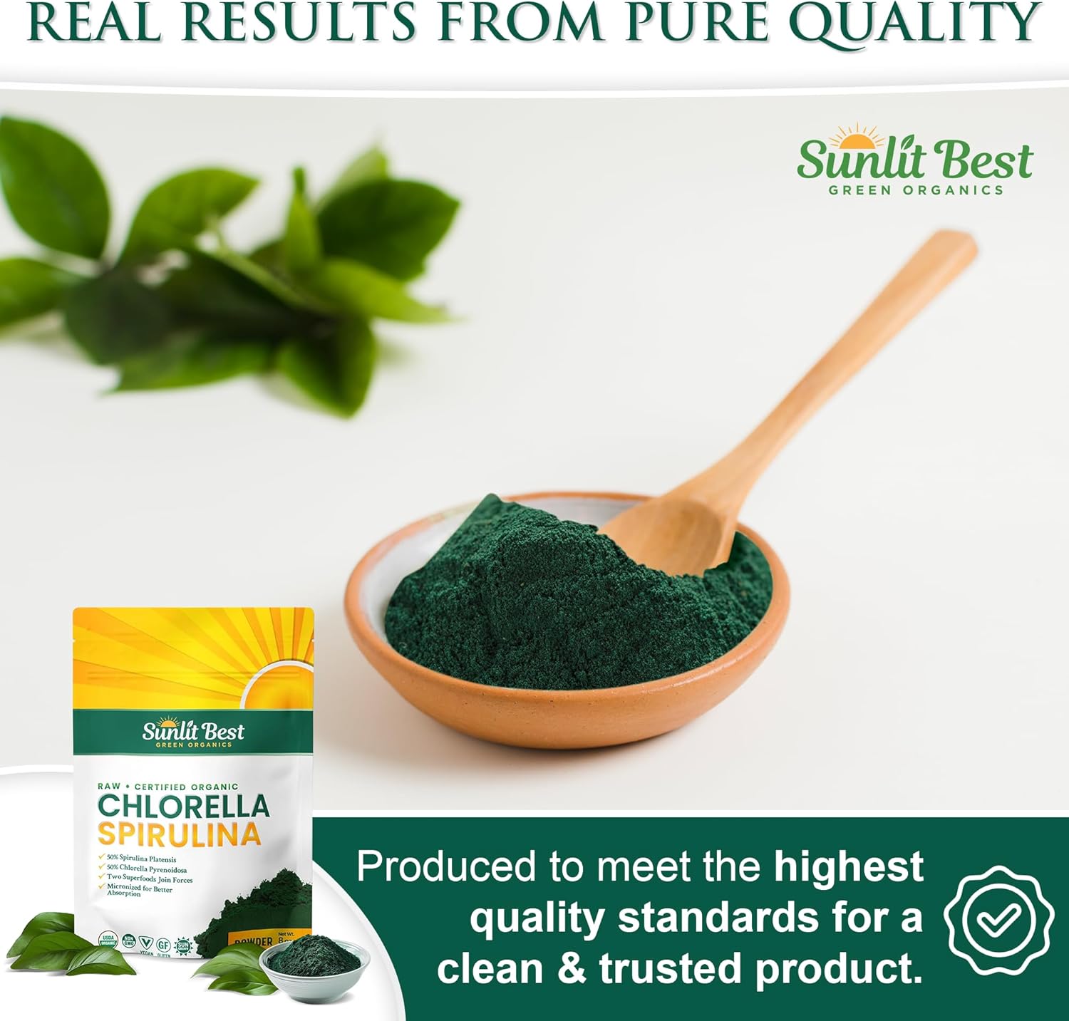 Sunlit Best USDA Organic Chlorella Spirulina Powder - 100% Raw & Vegan Source of Protein & Chlorophyll | Non GMO & Gluten Free Superfood Energy Drink | Gut Health & Immune Support Supplement, 8 oz - Image 8