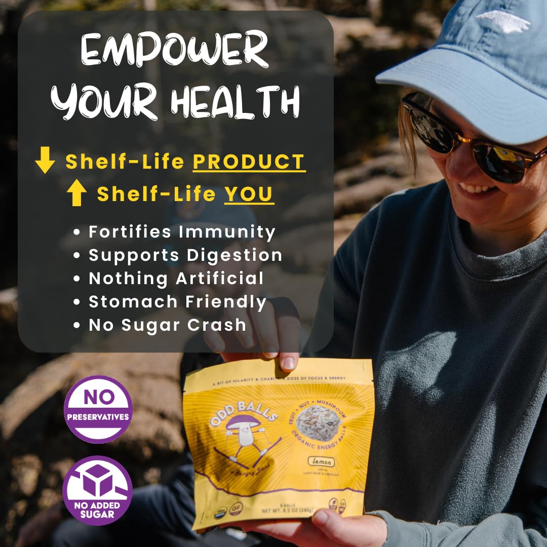 ODD BALLS Organic Energy Balls Lemon - Superfood Mushroom Snack - Running, Cycling, Hiking - Gels, Bars Alternative - Lion's Mane Focus, Cordyceps Energy - Vegan, Gluten Free Snacks for Kids & Adults - Image 6
