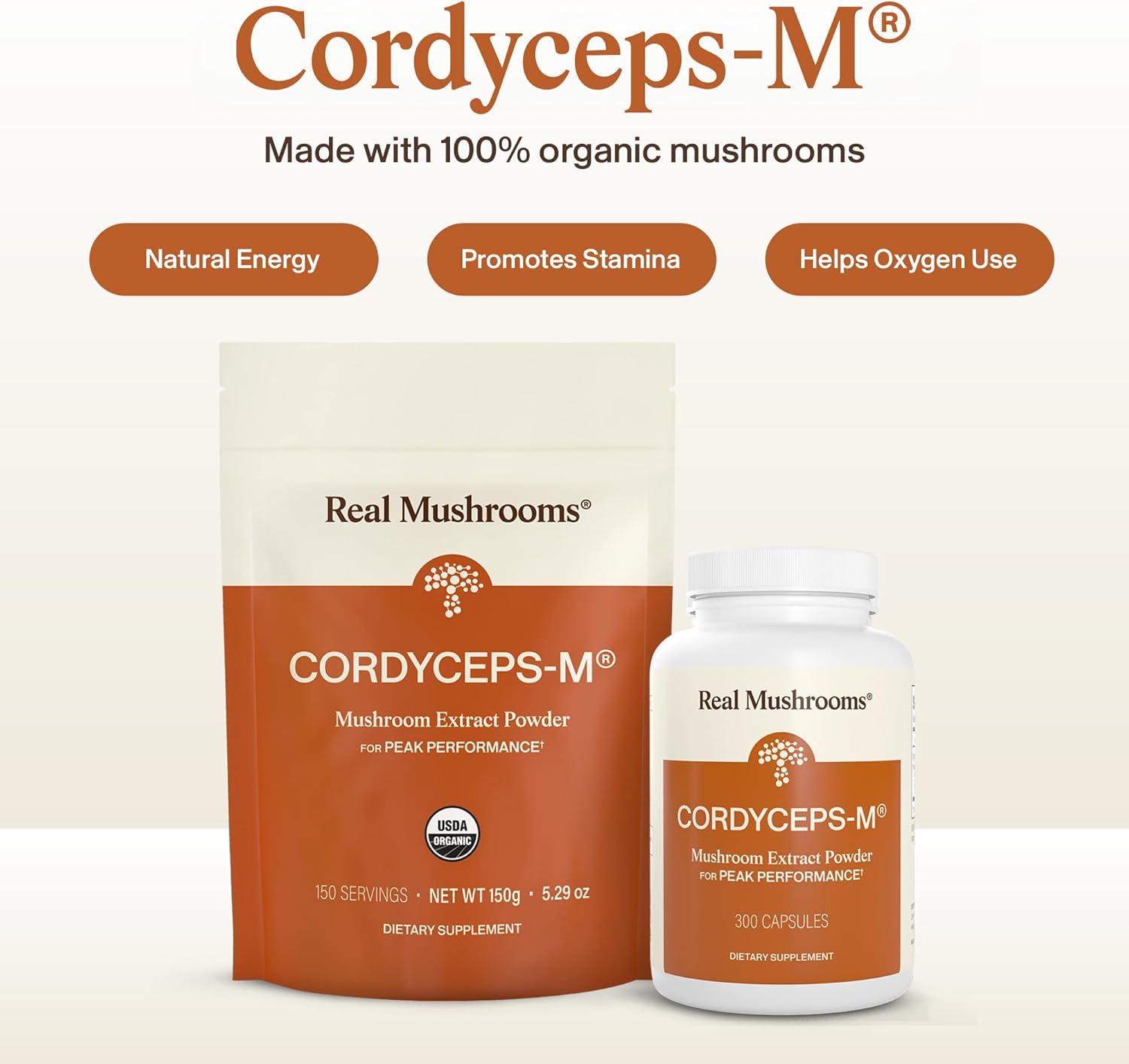 Real Mushrooms Capsules Supplements - Organic Cordyceps Mushroom Powder in Capsules - Energy and Performance Mushrooms with Verified Beta Glucans - Vegan, Non-GMO, 300 Capsules - Image 2