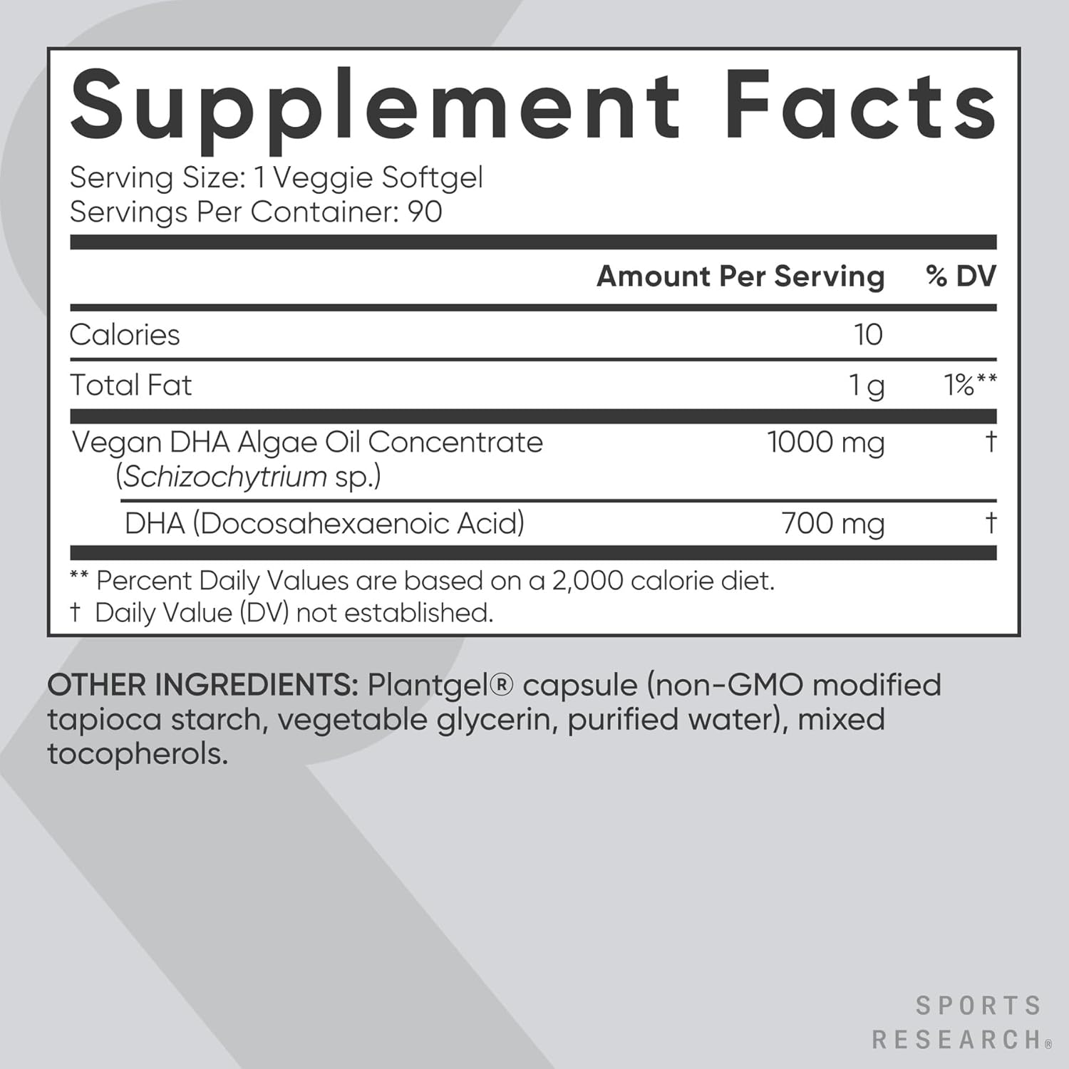 Sports Research® Vegan DHA 700mg - Cognitive Support, Brain Support, Supplement with Omega-3 DHA from Algae Oil - Vegan Certified · Non-GMO · Gluten Free - 90 Count Softgels - Image 5