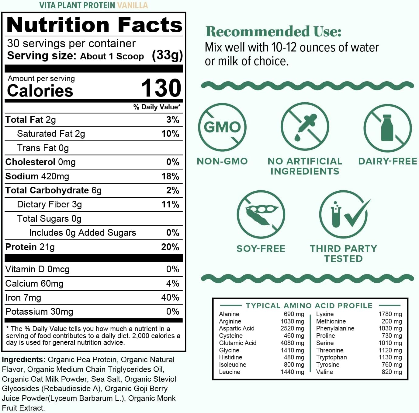 Organic Plant Based Protein for Women Complete Vegan Protein Powder with BCAAs & MCTs Plant-Based 21g, Dairy-Free, Gluten-Free, No Added Sugar, Supports Muscle Recovery (Vanilla Flavored, 30 Servings) - Image 2