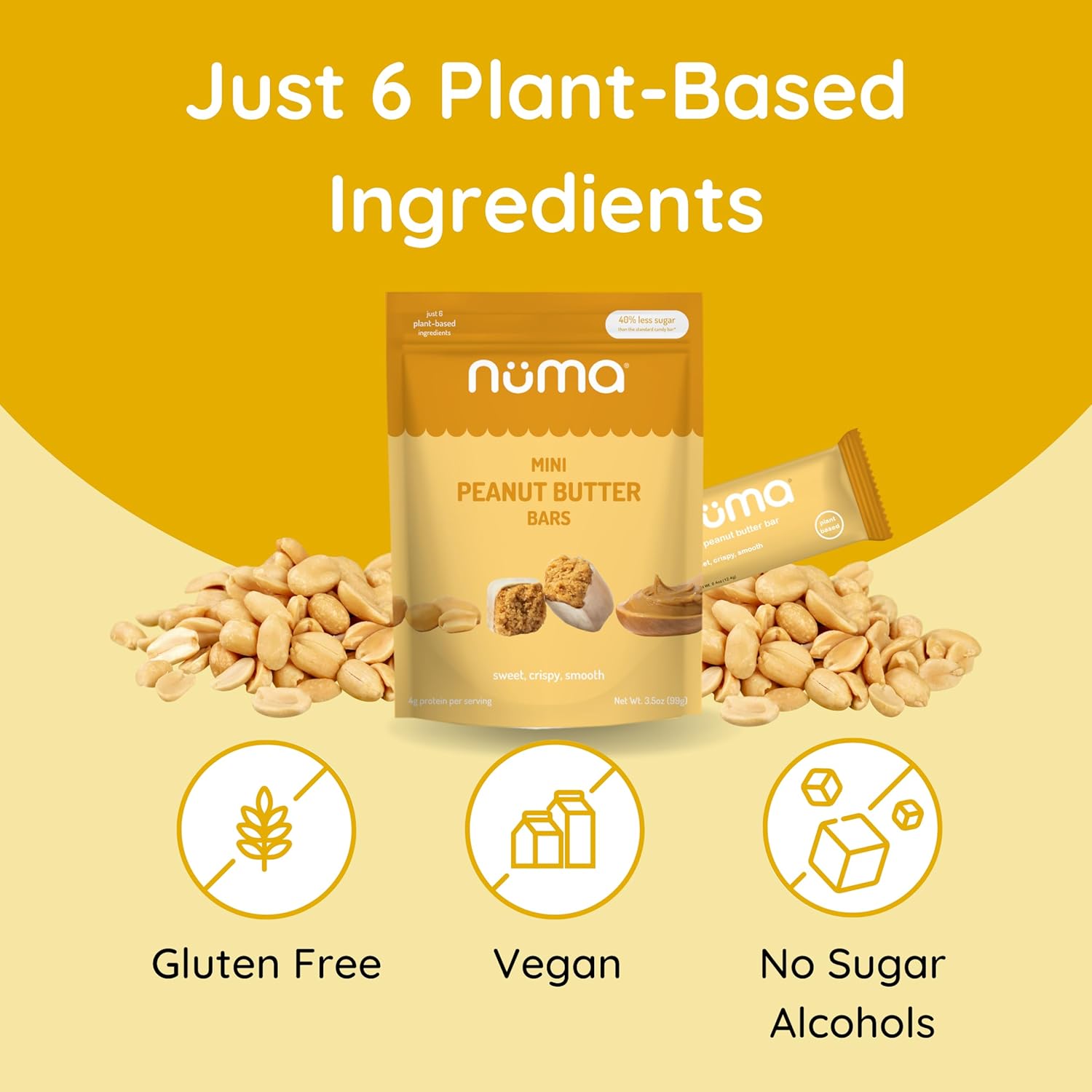 Numa Foods Mini Peanut Butter Bars – Vegan, Low Sugar, High Protein, All Natural, Gluten Free – Crunchy Plant Based Peanut Butter Snacks – 3 Bags with 8 Individually Wrapped PB Bites - Image 5