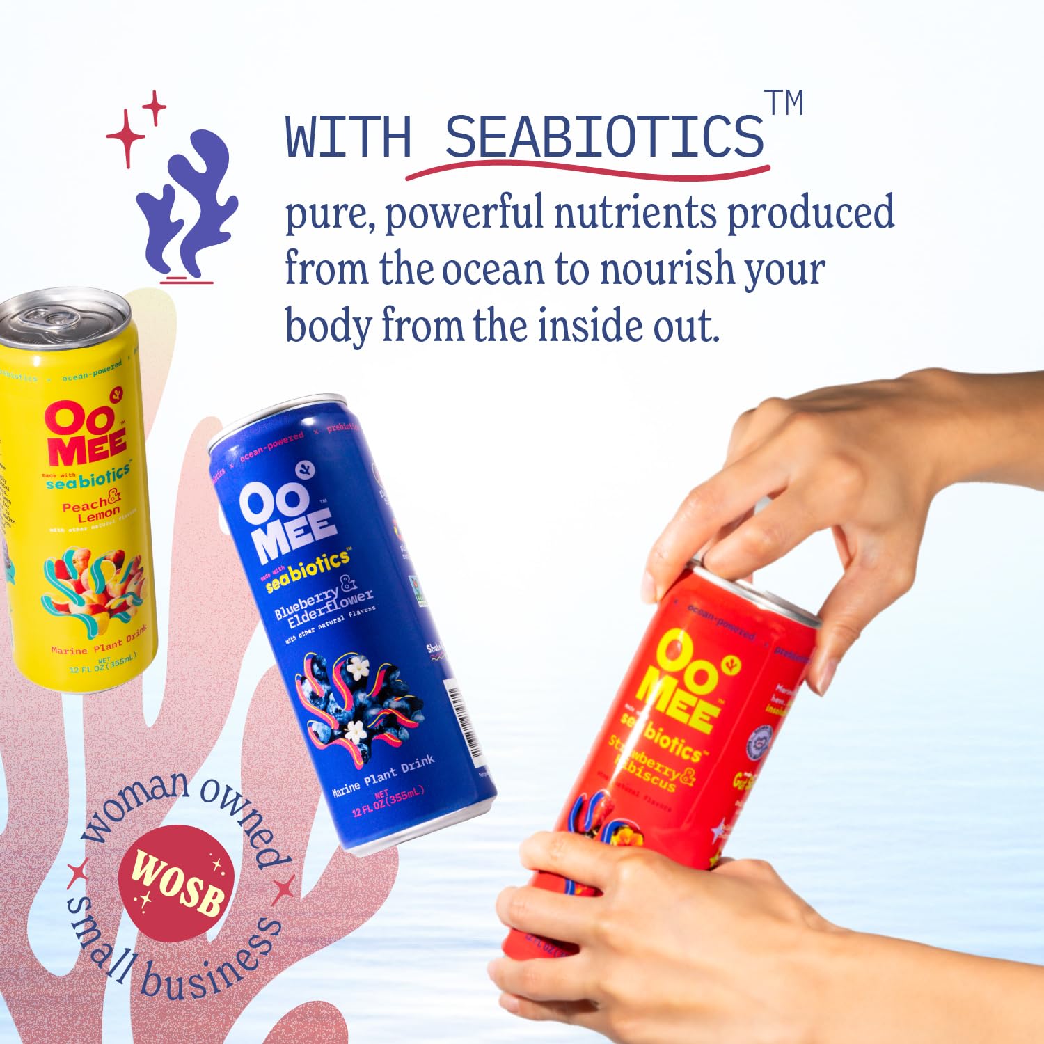 OoMee Prebiotic Drink | Variety Pack| Plant-Based Vegan Beverage with Marine-Sourced Agar Prebiotics (Seabiotics) for Digestive & Gut Health Functional Drink – 12oz Cans, 12-Pack - Image 3