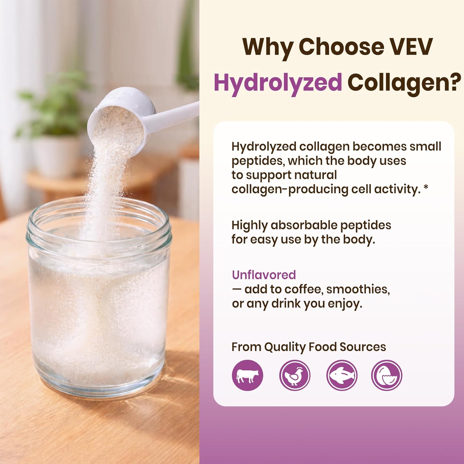 VEV Multi Collagen Peptides Powder, 16 oz (41 Servings) – Type I, II, III, V, X, Hydrolyzed Collagen, Hyaluronic Acid Powder, Biotin, Vitamin C, Supports Skin, Unflavored, Dissolves Easily - Image 5