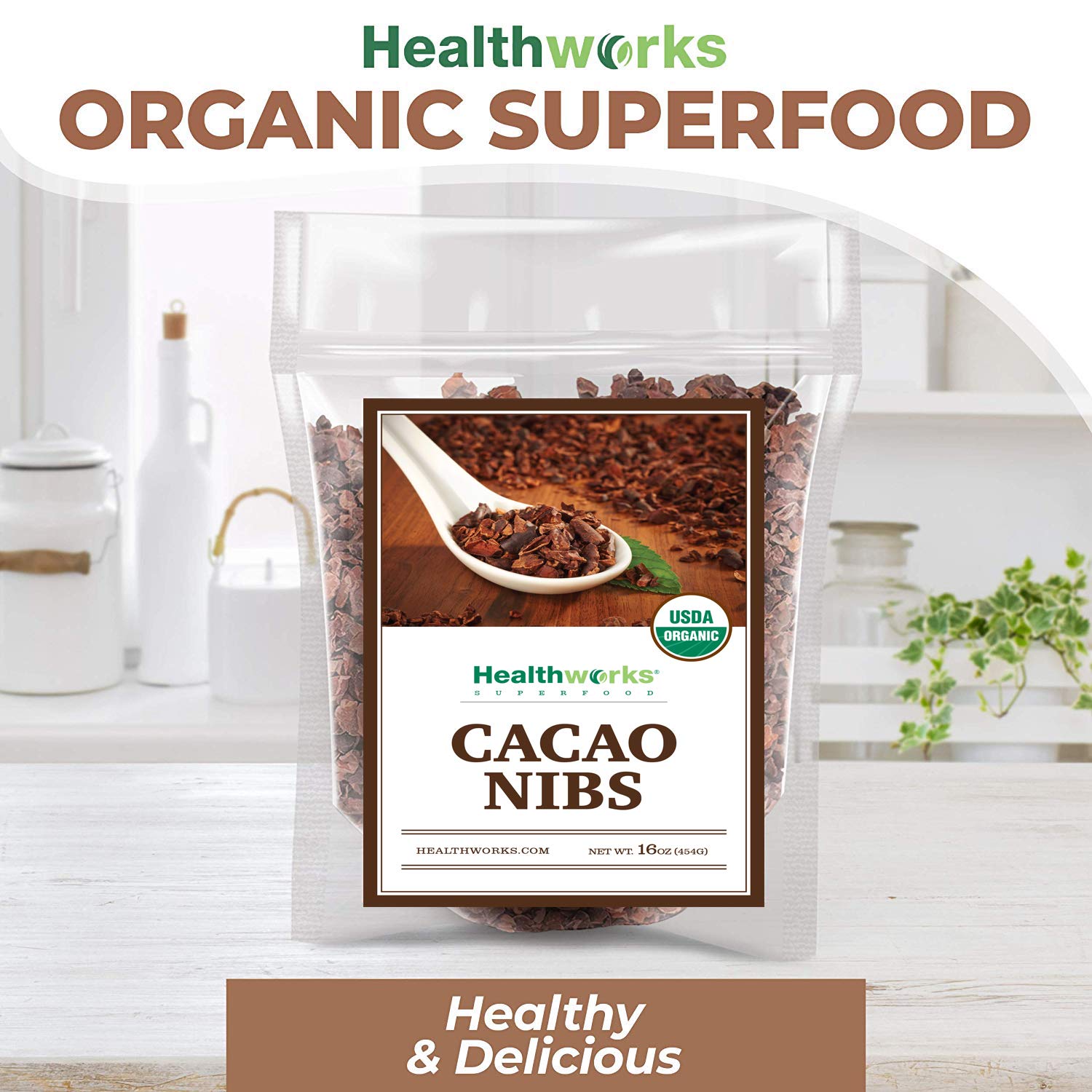 Healthworks Superfoods Cacao Nibs Organic - 16 Oz / 1 Lb - Criollo Bean - Raw Unsweetened Chocolate Substitute - Certified Organic - Keto, Vegan & Non-GMO - Antioxidant - Image 5