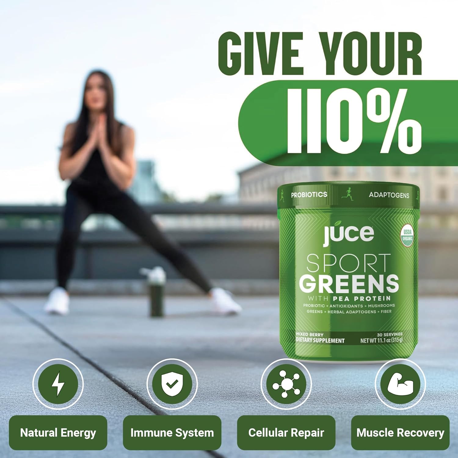 Juce SG7 Sport Greens Powder Supplement | Organic Plant Based Protein | Green Juice Powder | Probiotics | Mushrooms | Mixed Berry Flavor | 30 Servings | By Terra Kai Organics - Image 5