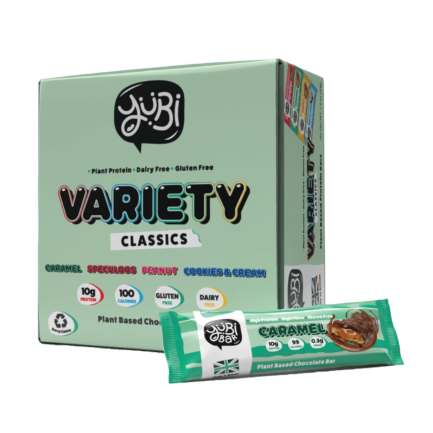 Yubi Bars - Protein Bars - 100 Calories, 10g of Protein, High Fibre, Low Sugar, Gluten Free and Dairy Free - Healthy Snacks/Nutrition Bar - Chocolate Bars - 14.8oz (12 Pack, Variety Box)