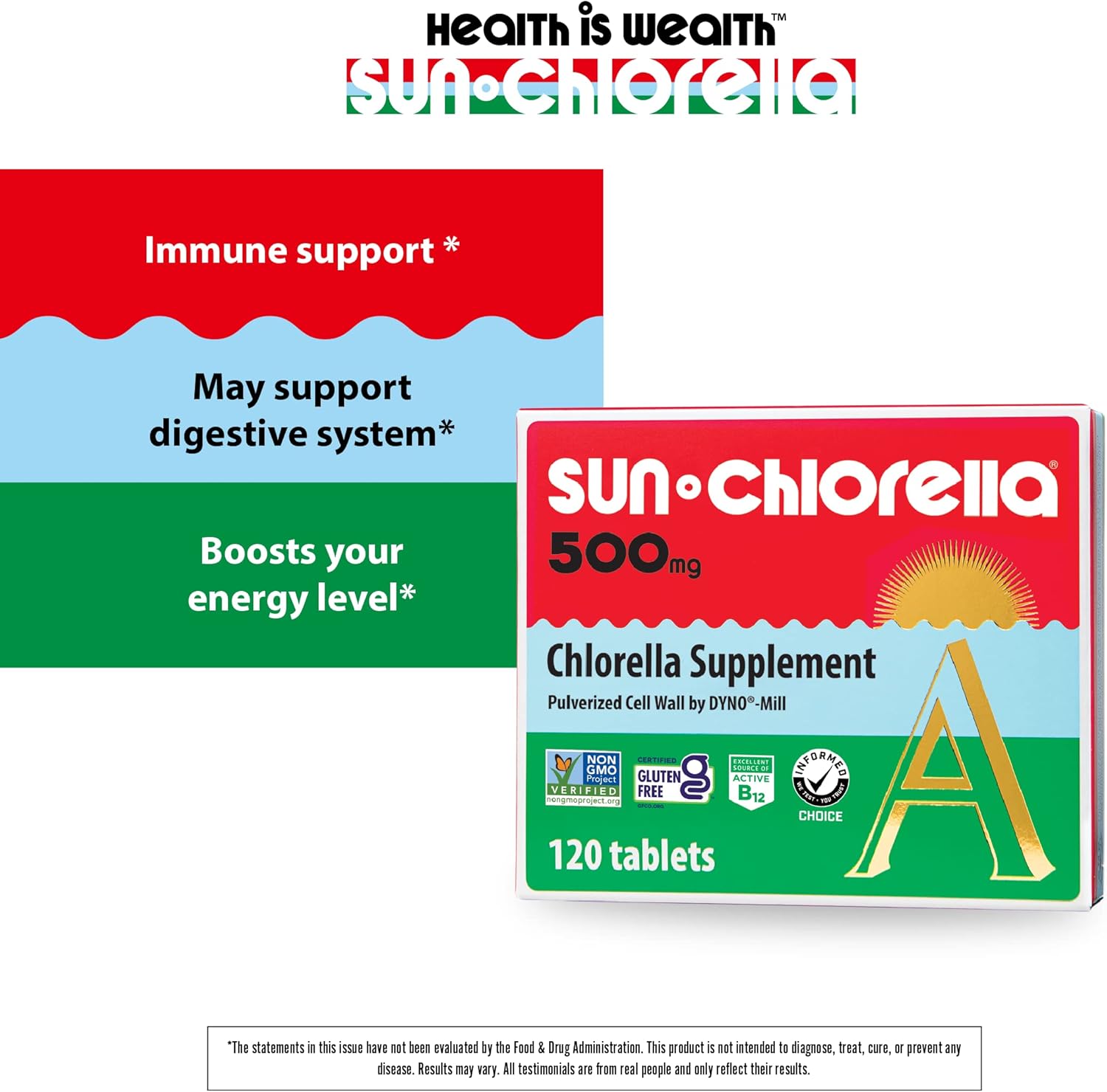 Sun Chlorella 500mg Whole Body Wellness Green Algae Superfood Supplement - Immune Defense, Gut Health, Natural Purification, Energy Boost - Chlorophyll, B12, Iron, Protein - Non-GMO - 120 Tablets - Image 3