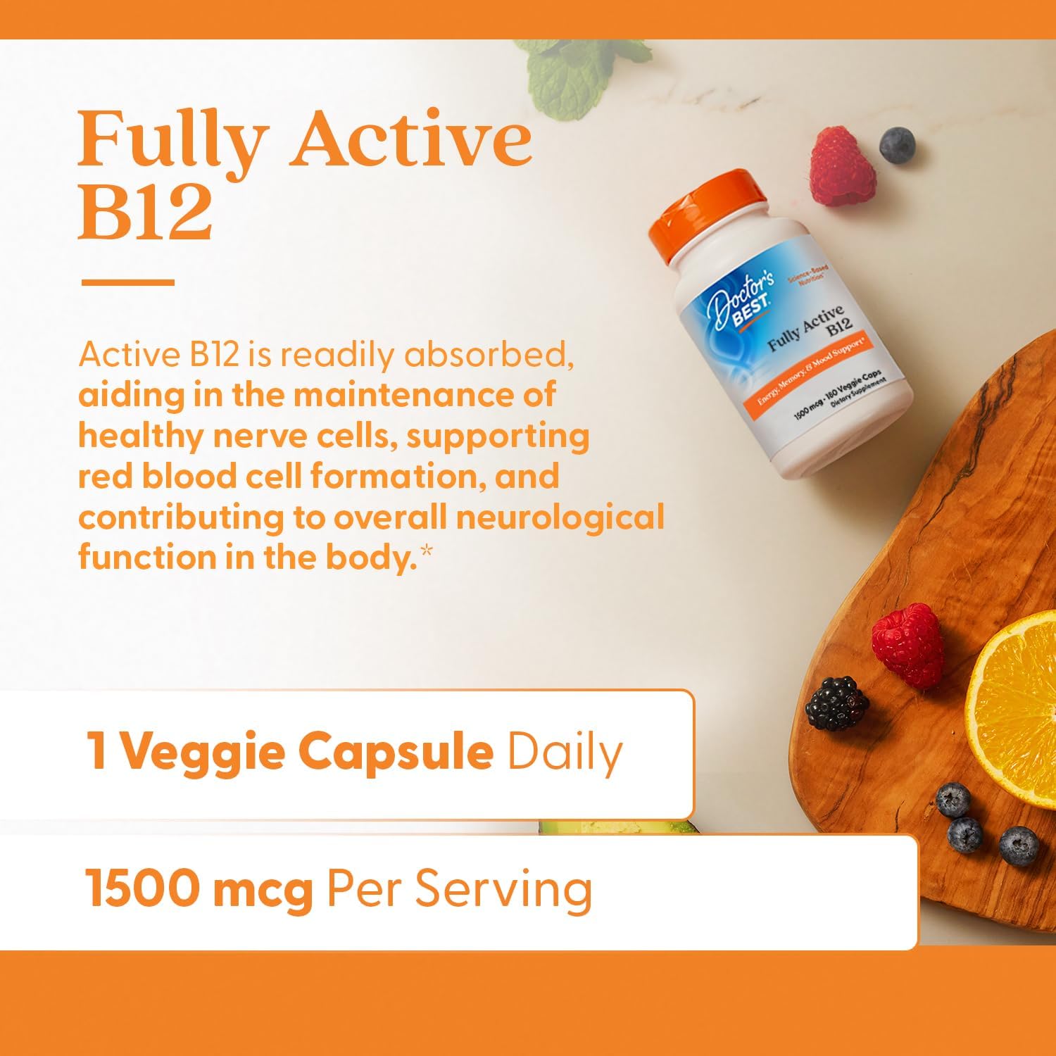 Doctor's Best Vitamin B12 Methylcobalamin for Men & Women - Vitamin B 12 Caps 1500 mcg, VIT B-12 Supplement, Vegan, Gluten Free, Non GMO, Fully Active - 180 Veg Capsules - Image 5