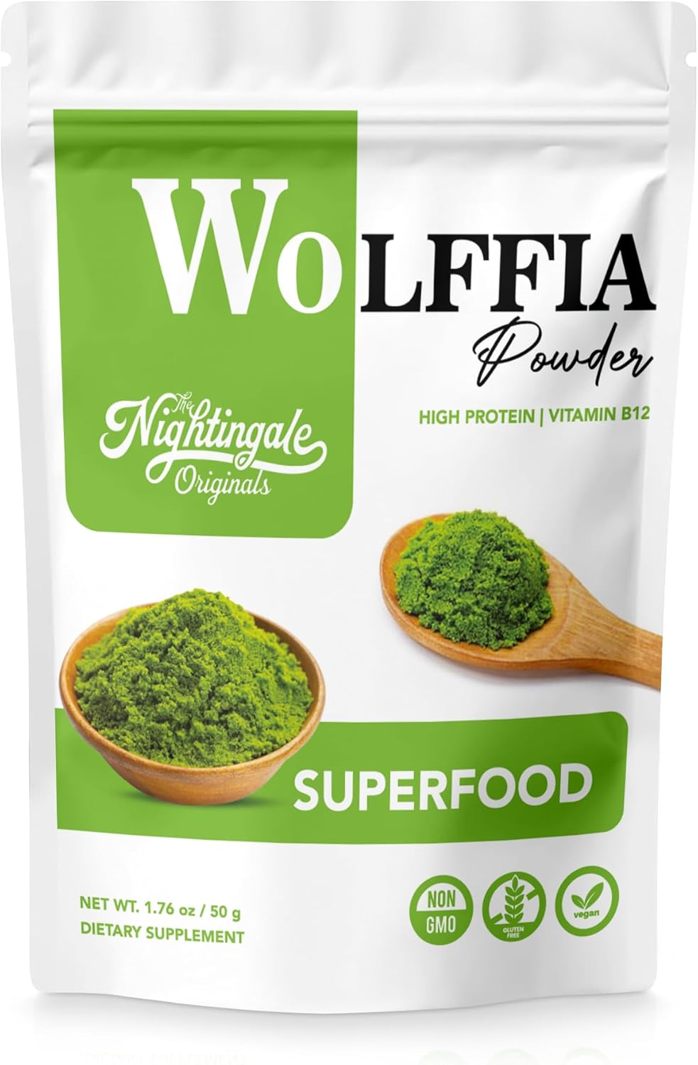 Wolffia Globosa Organic Protein Powder - Pure Plant Based Protein Organic Superfood with B12, Iron & Omega-3 - Non-GMO, Gluten Free Greens Powder for Daily Nutrition, Energy, Wellness - 50g