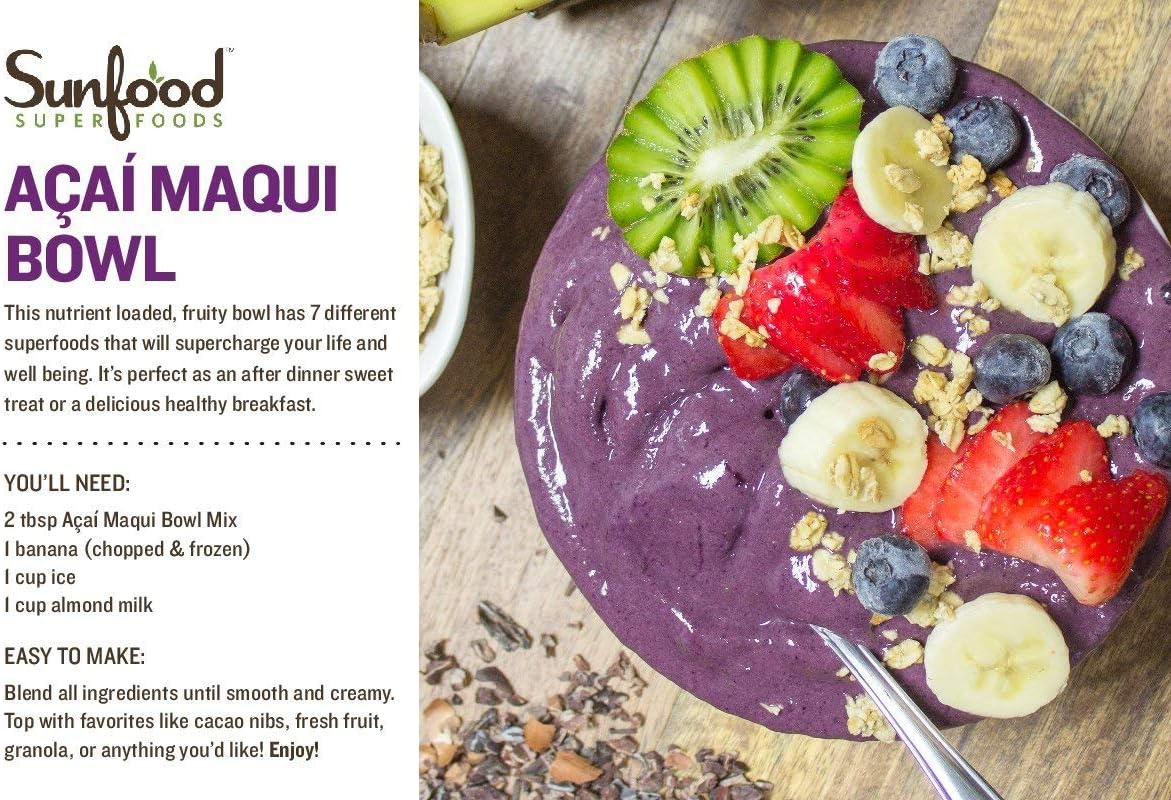 Sunfood Superfoods Organic Acai Maqui Bowl Mix - Organic Acai Powder and Maqui Powder Berry Extract for Smoothie Bowls, Antioxidants & Vitamin C - 6 Oz Bag - Image 6