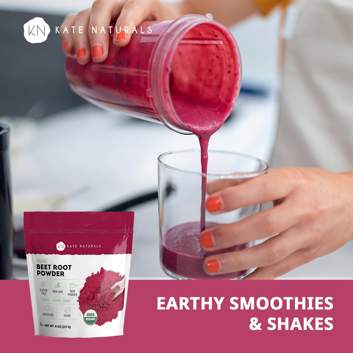 Kate Naturals Organic Beet Root Powder for Smoothies, Baking & Juice. Raw Beetroot Superfood & Natural Red Food Coloring (8oz, Non-GMO, Earthy Flavor) - Image 4
