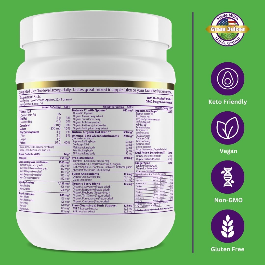 Paradise Herbs ORAC Energy Proteins & Greens Powder, Antioxidant Power of 24 Servings of Fruits & Vegetables in 1 Scoop + 20g Protein, Vanilla, 14 Servings - Image 7