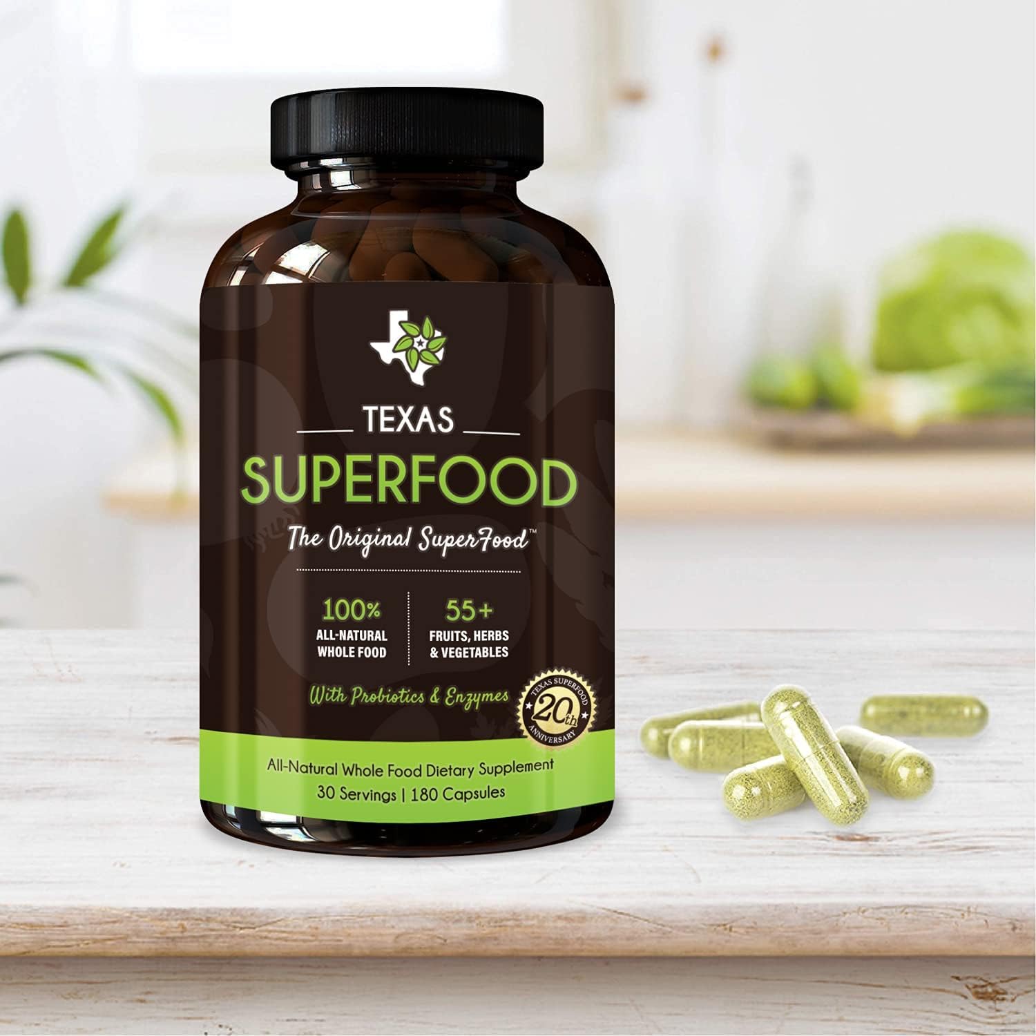 Texas SuperFood - Original Superfood Capsules, Superfood Reds and Greens, All-Natural Whole Food Dietary Supplement, Non-GMO, Gluten Free, Vegan, No Soy, 180 Capsules - Image 5