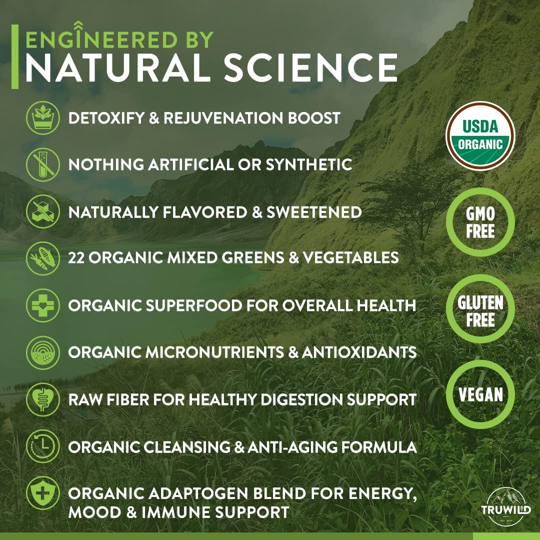TruWild Greens Superfood Cucumber Powder, with 22+ Greens & Anti-Oxidants, Delicious Green Juice Powder, Natural Immune, Stress, Digestion Support, 30 Servings Per Tub (Cucumber Mint) - Image 2