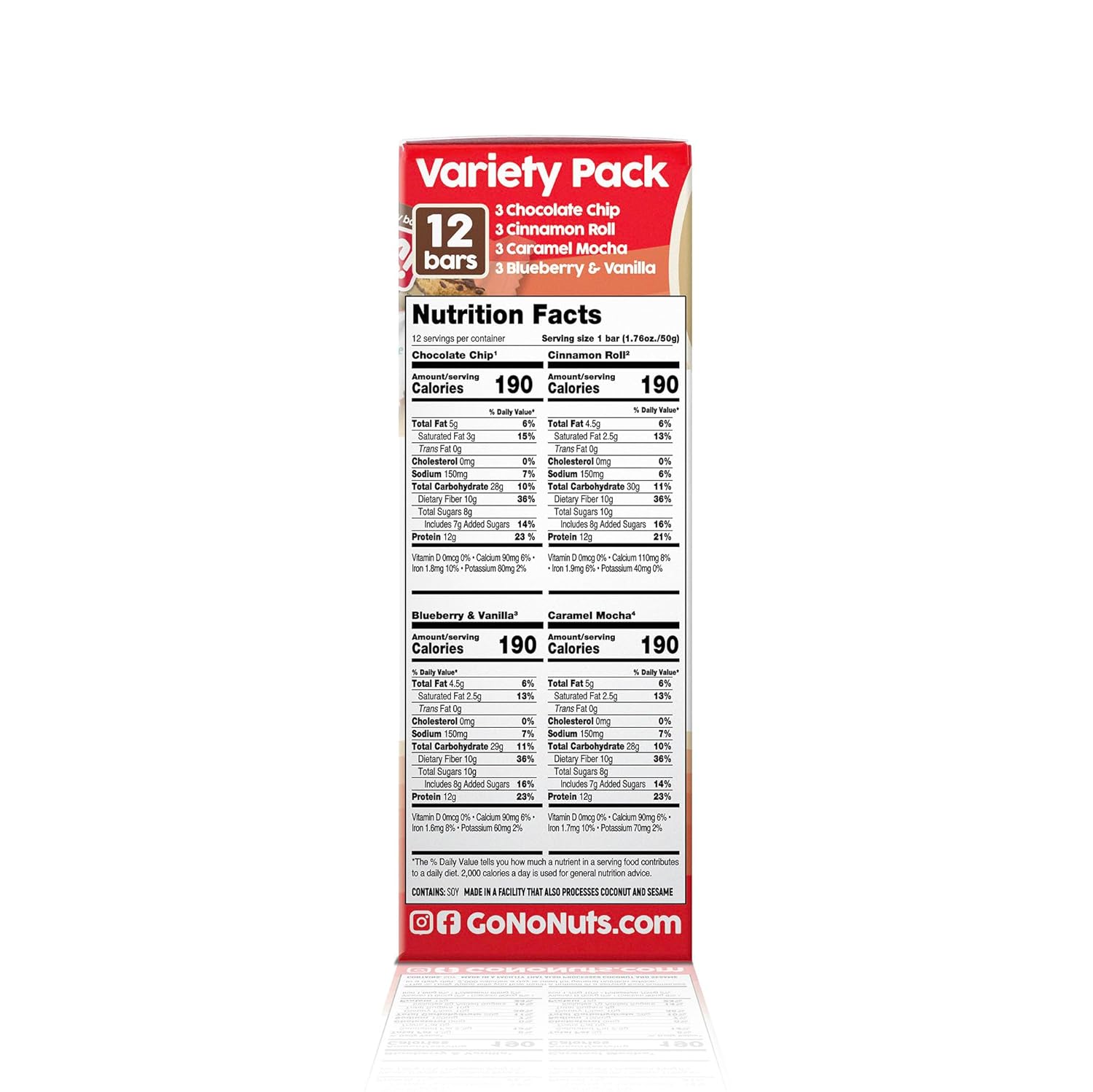 No Nuts! Protein Bar Variety Pack – 12 Count | Nut-Free & School-Safe | Chocolate Chip, Caramel Mocha, Cinnamon Roll & Blueberry Vanilla | Dairy-Free, Vegan, Non-GMO, Organic, Kosher - Image 2