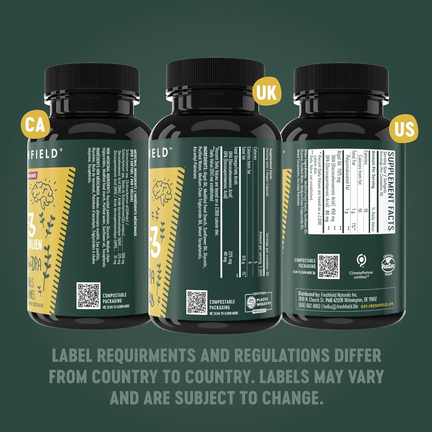 Freshfield Vegan Omega 3, Algae (Algal) Oil, Fish Oil Free Company, Third Party Tested, Carrageenan Free, DHA Supplement w/DPA, Plant Based Omega. Supports Heart, Brain, Joint Health - Image 8