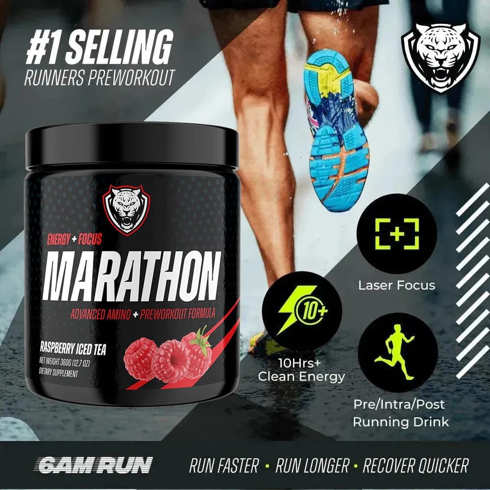 6AM Run Marathon | Running Supplements for Endurance & Stamina | Amino Energy with BCAAs for a Clean Pre Running Fuel | No Jitters | Marathon Essentials | Raspberry Iced Tea | 40 Servings - Image 2