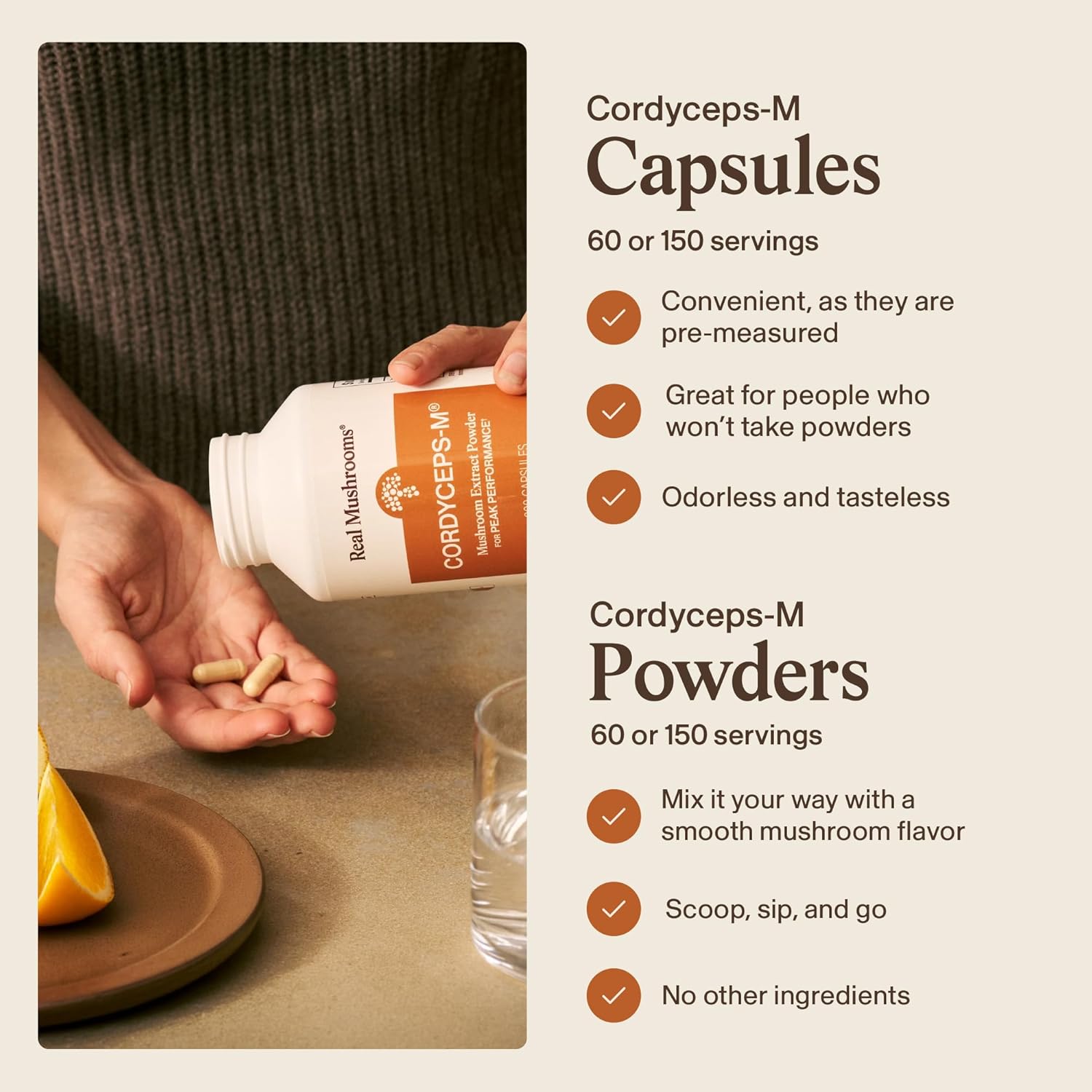 Real Mushrooms Capsules Supplements - Organic Cordyceps Mushroom Powder in Capsules - Energy and Performance Mushrooms with Verified Beta Glucans - Vegan, Non-GMO, 300 Capsules - Image 4