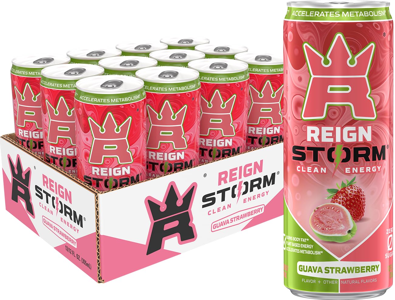 REIGN Storm, Guava Strawberry, Fitness & Wellness Energy Drink, 12 Fl Oz | Pack of 12
