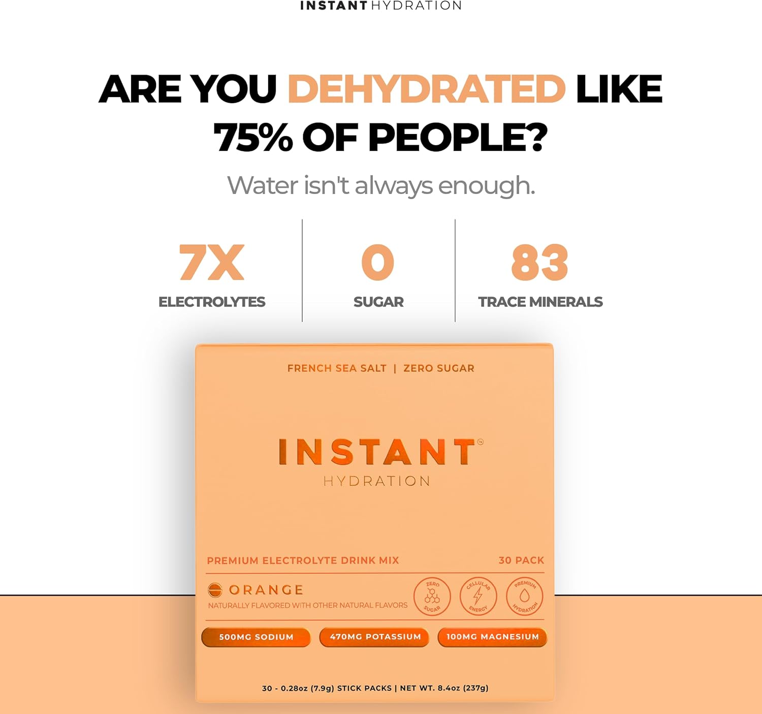 Instant Hydration Electrolytes Powder Packets - Citrus Orange Drink Mix - Zero Sugar - Keto, Vegan, Gluten-Free, Non-GMO - Boost Recovery, Brain Health, Muscle & Tissue Support- 30 Sticks - Image 2