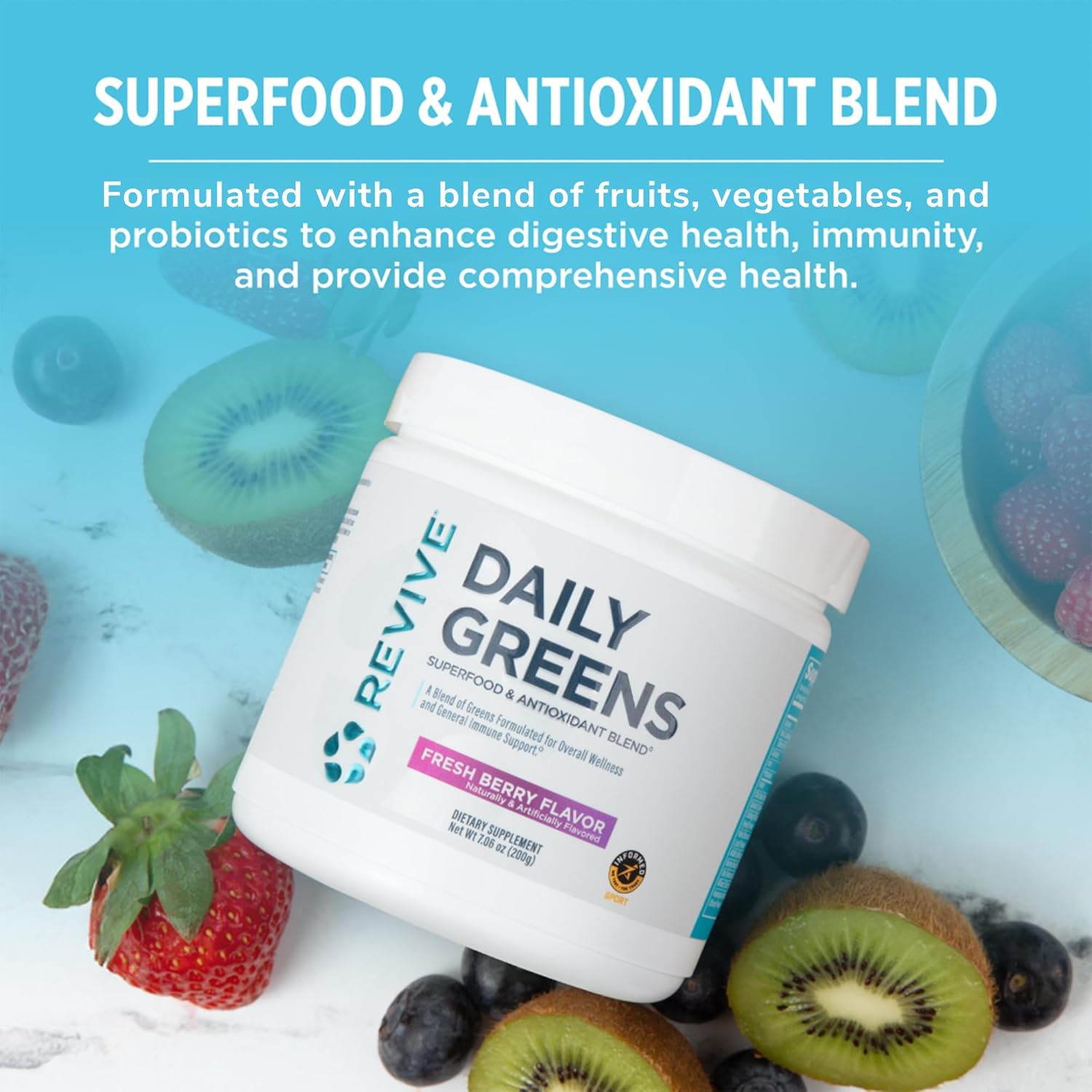 Revive MD Daily Green Powder Superfood (Fresh Berry) - Supergreens Powder to Support Energy Levels - Green Juice That Improves Fiber Intake - Vegetable Supports Digestion and Gut Health (30 Servings) - Image 3