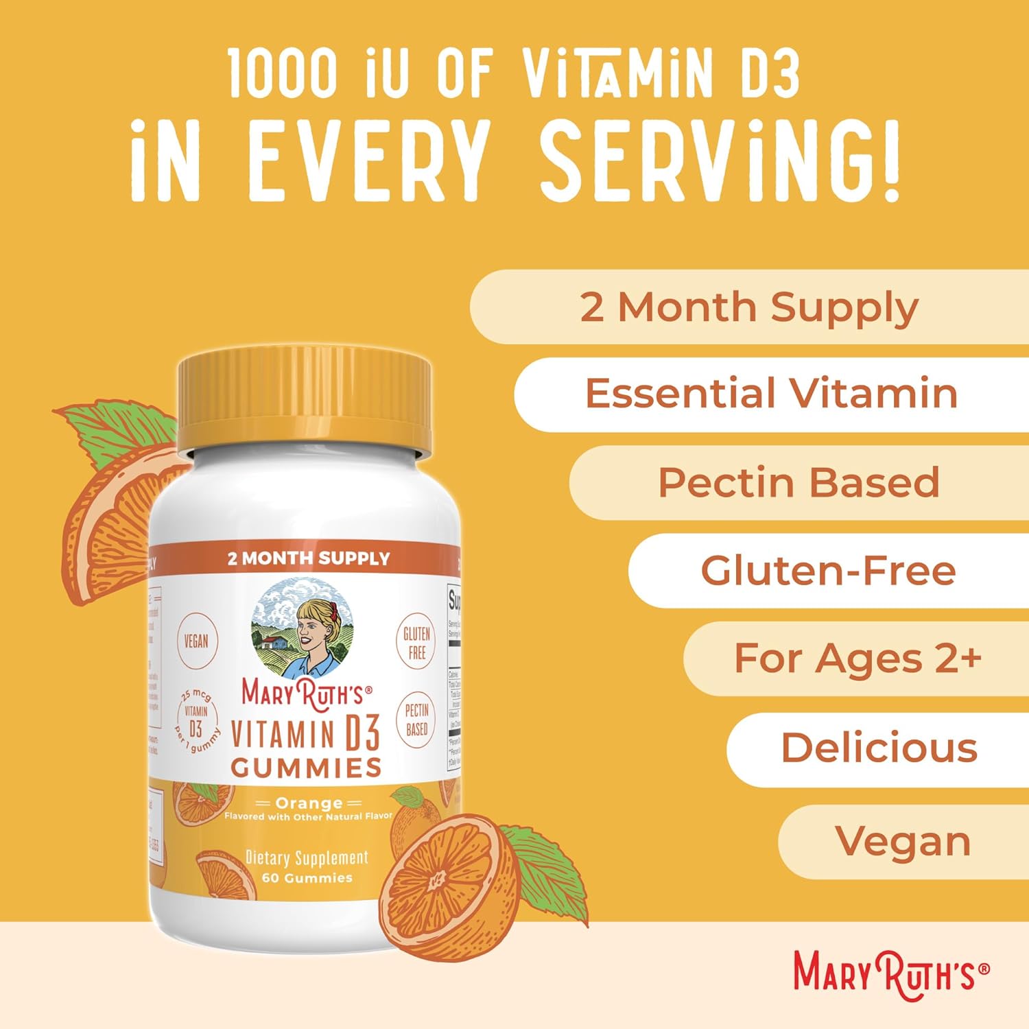 MaryRuth Organics Vitamin D3 Gummies | 2 Month Supply | Adults & Kids Vitamin D Gummy | Immune Support Supplement | VIT D3 1000IU for Bone Health&Muscle Function | Vegan | Non-GMO | Gluten Free | 60 - Image 7