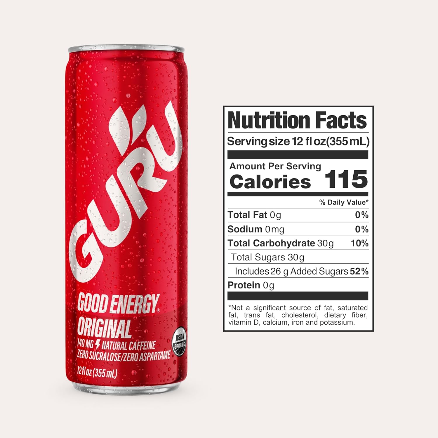 GURU Original Organic Energy Drinks, Clean Energy Drink with Plant Based Natural Caffeine from Green Tea, Gluten Free and Vegan, 140MG Caffeine, Healthy Drinks, 12oz (Pack of 12) - Image 2