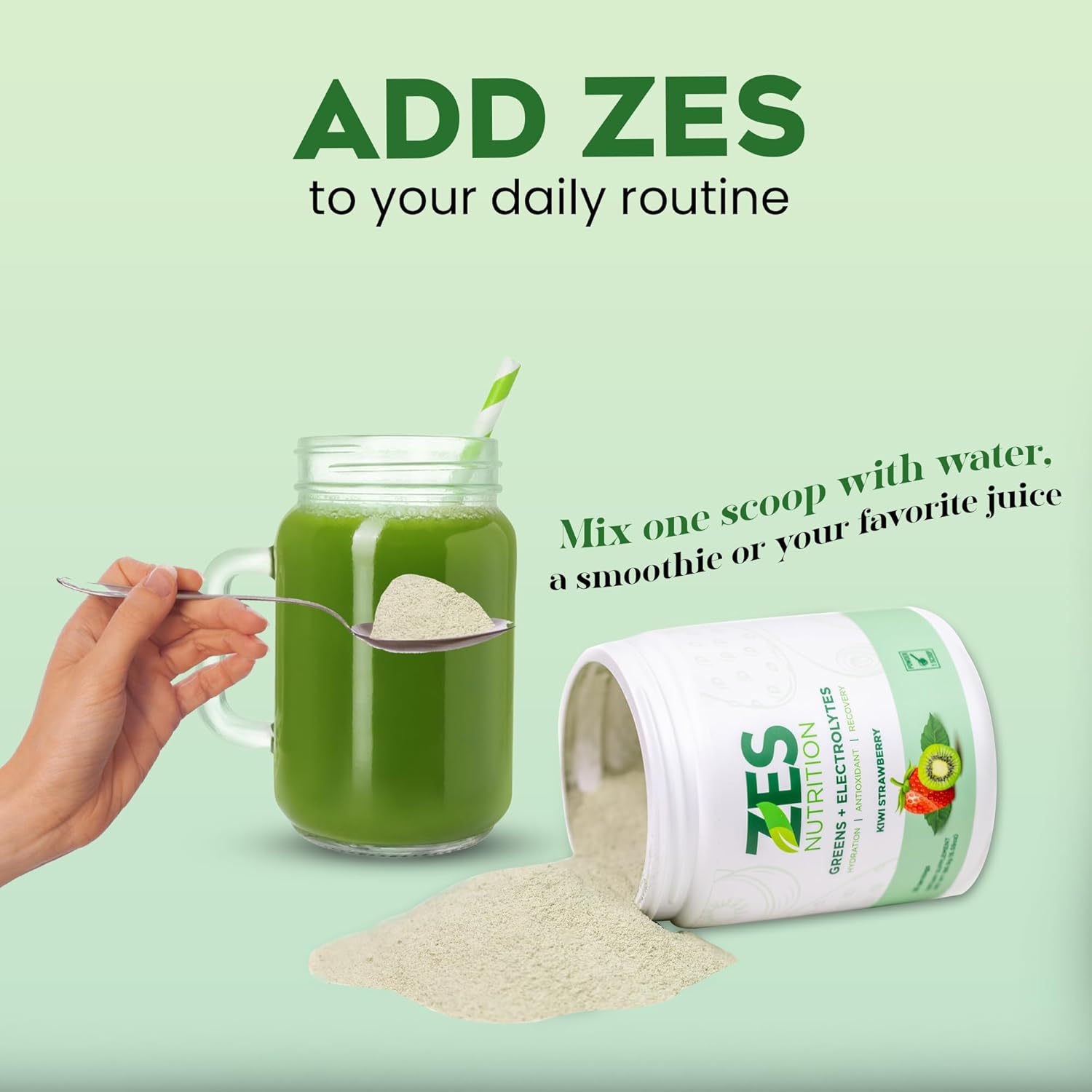 Greens + Electrolytes, Kiwi Strawberry Flavor, Vegan, Non-GMO, Green Powder, Daily Green Boost, Vegetable Powder Supplement, Organic Electrolytes, Recovery & Support, Smoothie Mix - Image 5