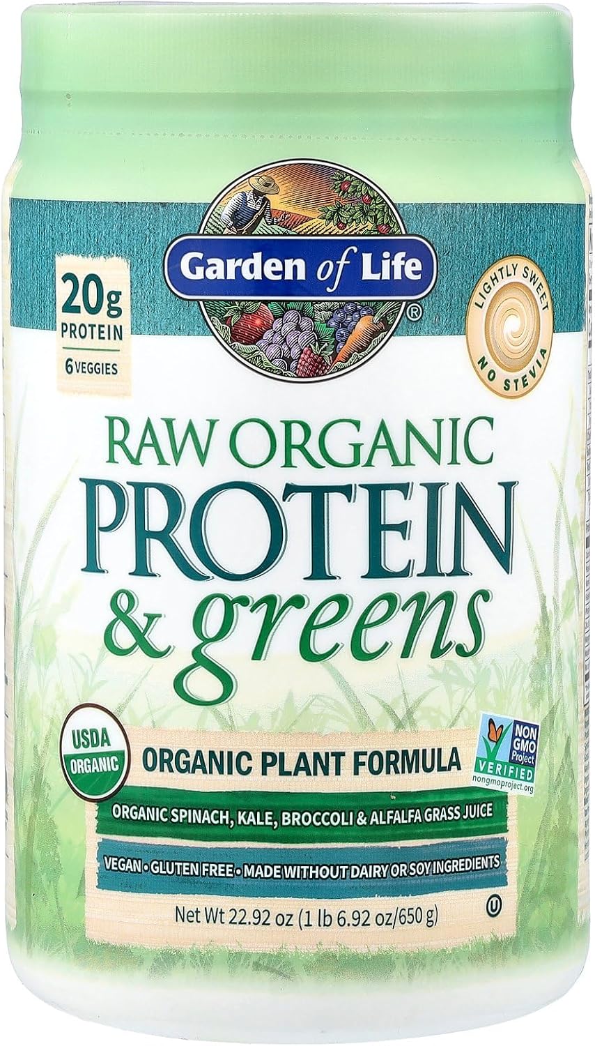 Garden of Life Raw Organic Protein & Greens Lightly Sweet, Vegan Protein Powder for Women and Men, Plant and Pea Protein, Greens, Probiotics, Gluten Free Low Carb Shake Made Without Dairy 20 Servings - Image 3