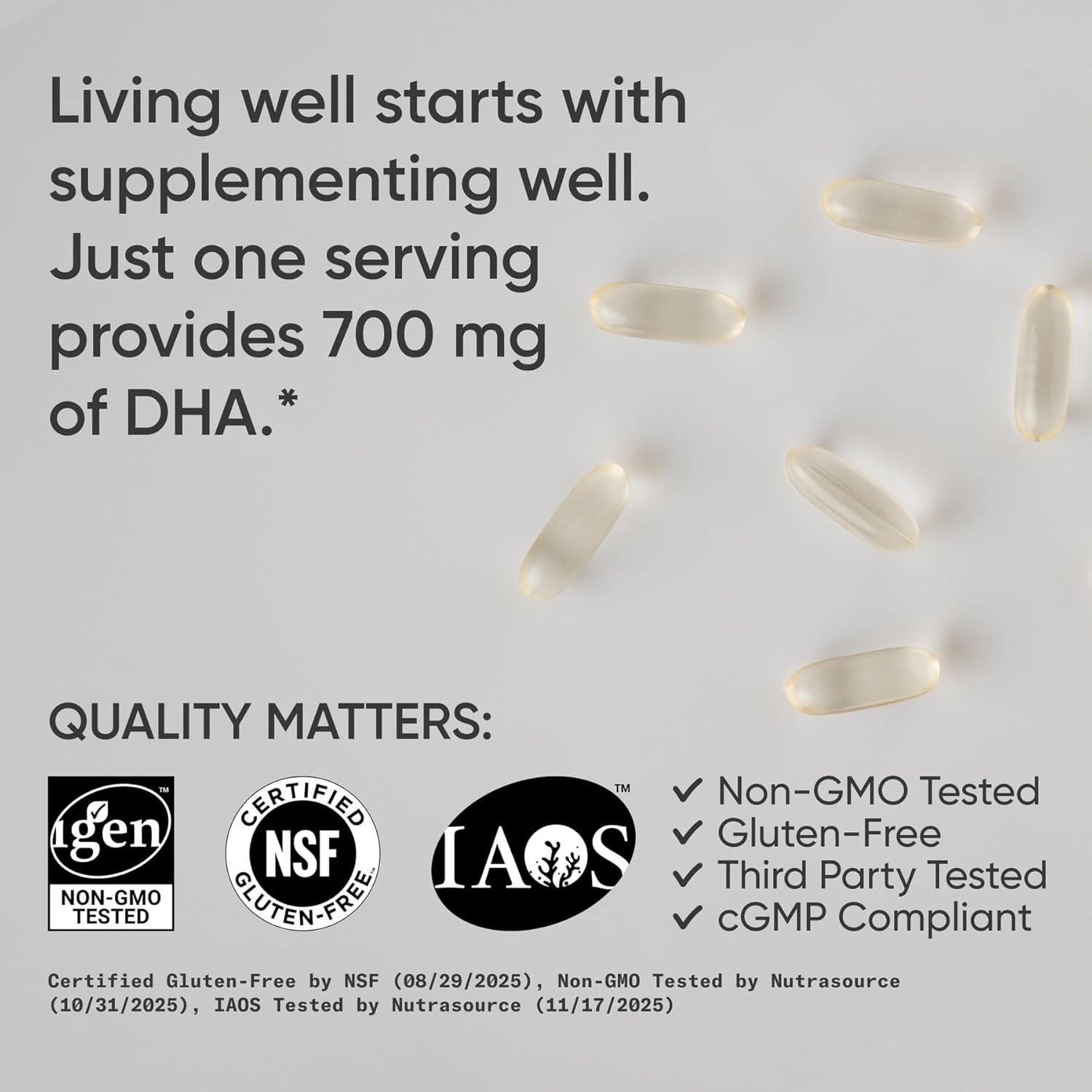Sports Research® Vegan DHA 700mg - Cognitive Support, Brain Support, Supplement with Omega-3 DHA from Algae Oil - Vegan Certified · Non-GMO · Gluten Free - 90 Count Softgels - Image 4