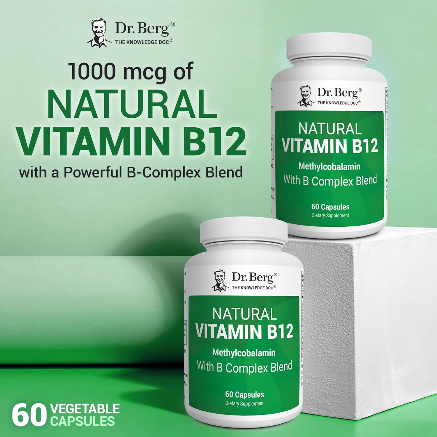 Dr. Berg Natural Vitamin B12 1000 mcg with B Complex Blend - Methylcobalamin B12 for Energy, Nerve Health, and Cognitive Function* - Methylated B12 with Folate - 60 Capsules (2-Month Supply) - Image 4