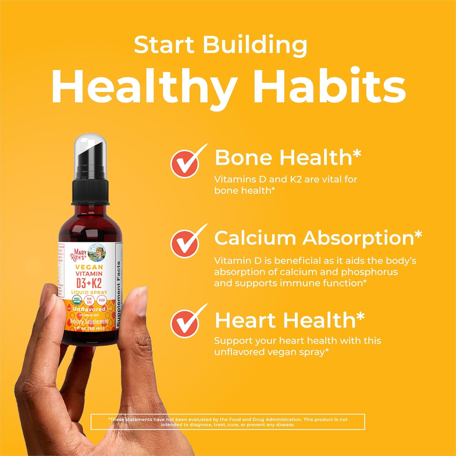 MaryRuth's Organic D3 + K2 Spray for Adults & Kids for Bone Health | Vitamin D3 as Cholecalciferol | Vitamin K2 | Immunity | Mineral Absorption | Heart Health | Vegan | Non-GMO | Gluten Free | 1 Fl Oz - Image 5