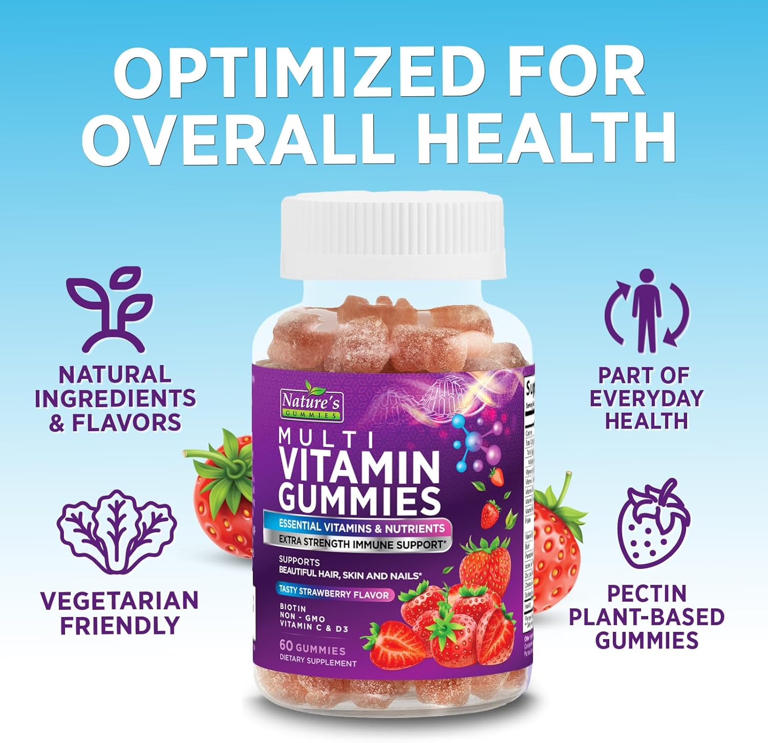 Multivitamin Gummies for Adults - Complete Multivitamin Gummy for Women & Men - Essential Vitamins & Minerals with Vitamins A, C, D, E, & High Potency B12 - Vegetarian Gummy Multivitamins - 60 Gummies - Image 7