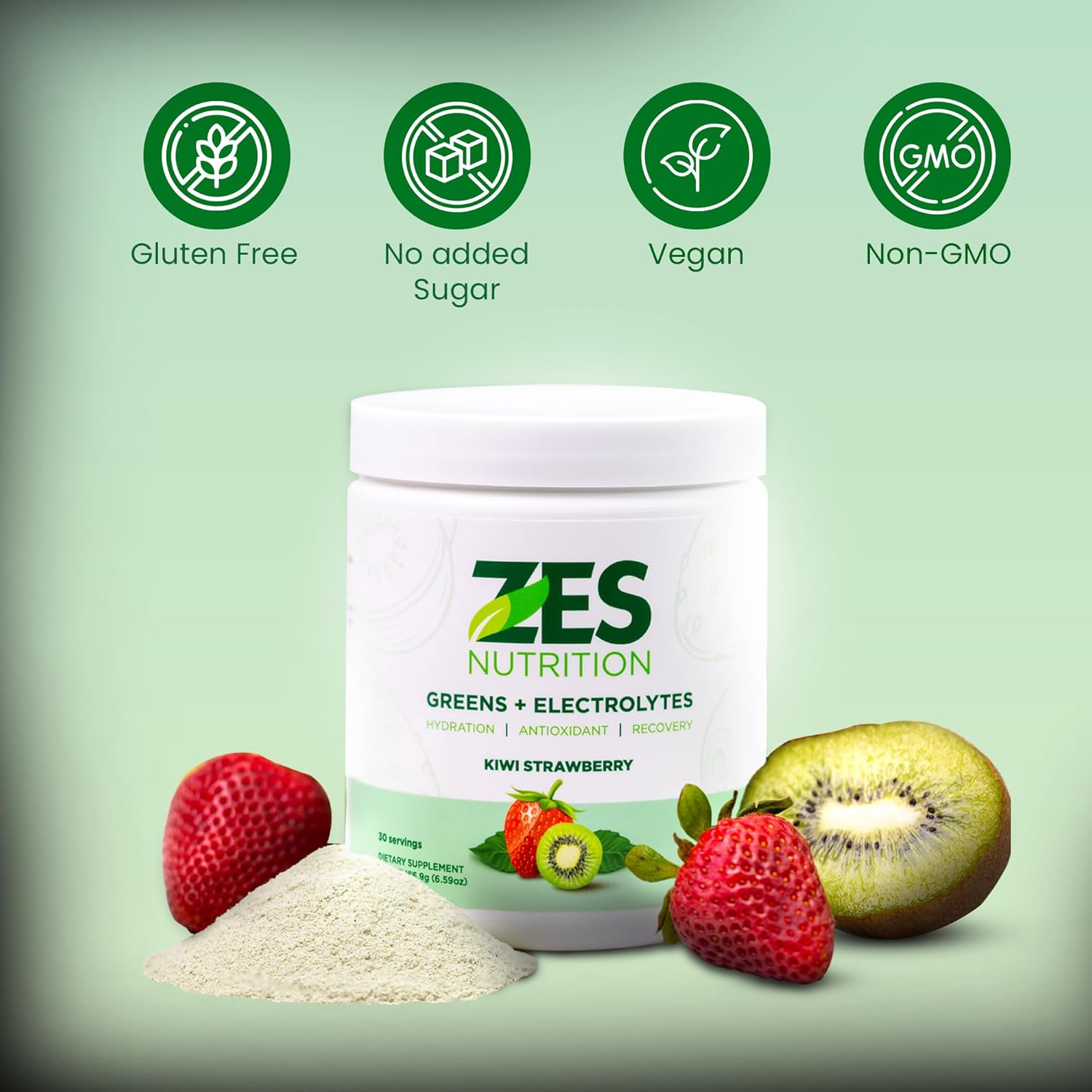 Greens + Electrolytes, Kiwi Strawberry Flavor, Vegan, Non-GMO, Green Powder, Daily Green Boost, Vegetable Powder Supplement, Organic Electrolytes, Recovery & Support, Smoothie Mix - Image 2