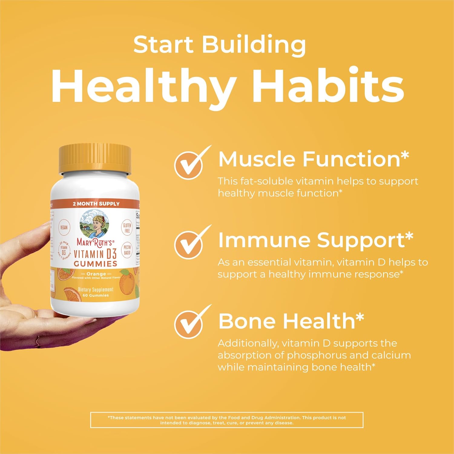 MaryRuth Organics Vitamin D3 Gummies | 2 Month Supply | Adults & Kids Vitamin D Gummy | Immune Support Supplement | VIT D3 1000IU for Bone Health&Muscle Function | Vegan | Non-GMO | Gluten Free | 60 - Image 5